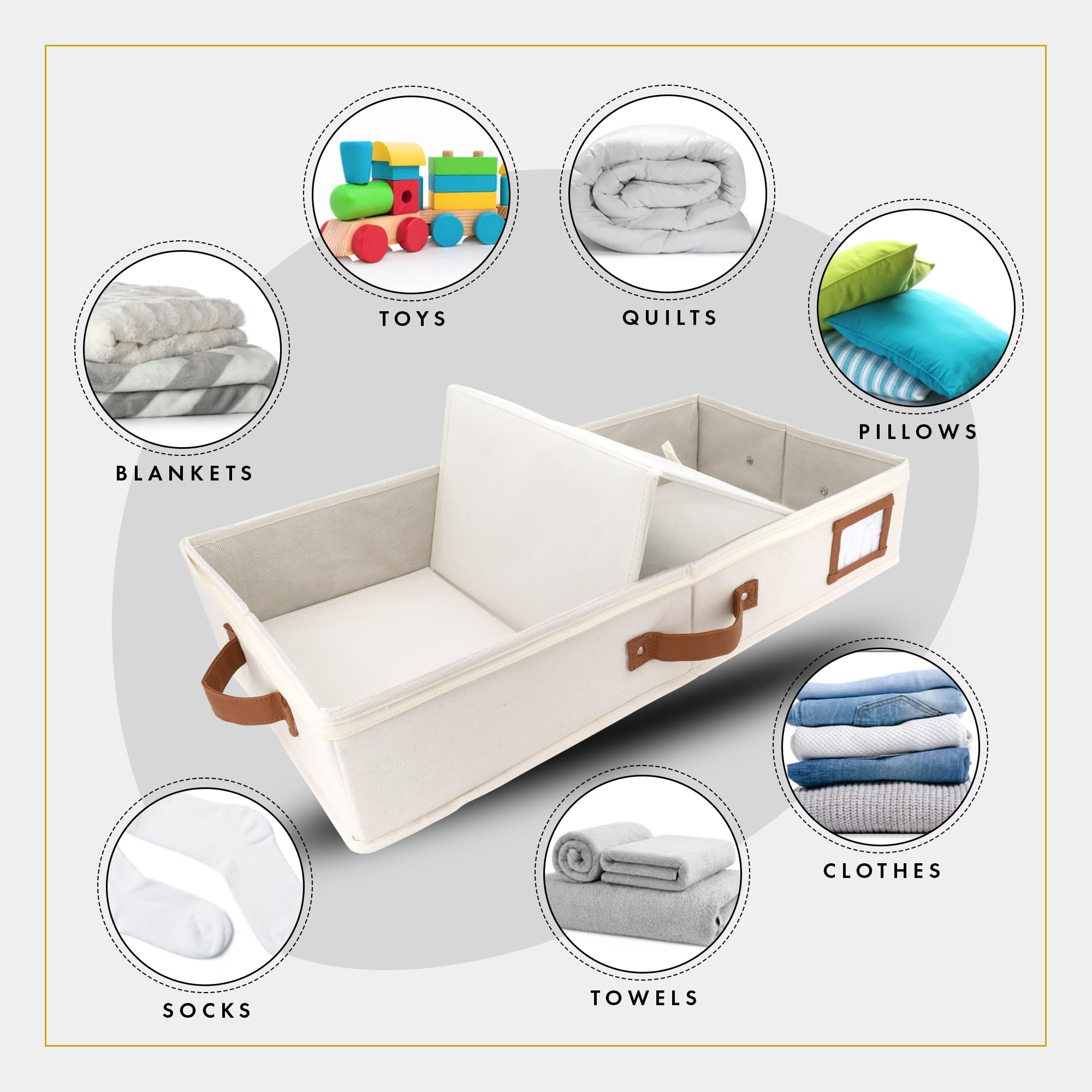 HOMELUX THEORY 2-Piece Under Bed Storage Containers with Lids - Medium Underbed Drawer Organizer for Clothes, Blankets, Shoes & Fabric (Ivory) | Space-Saving Bedroom Storage Solution for Small Spaces & Closet Organization