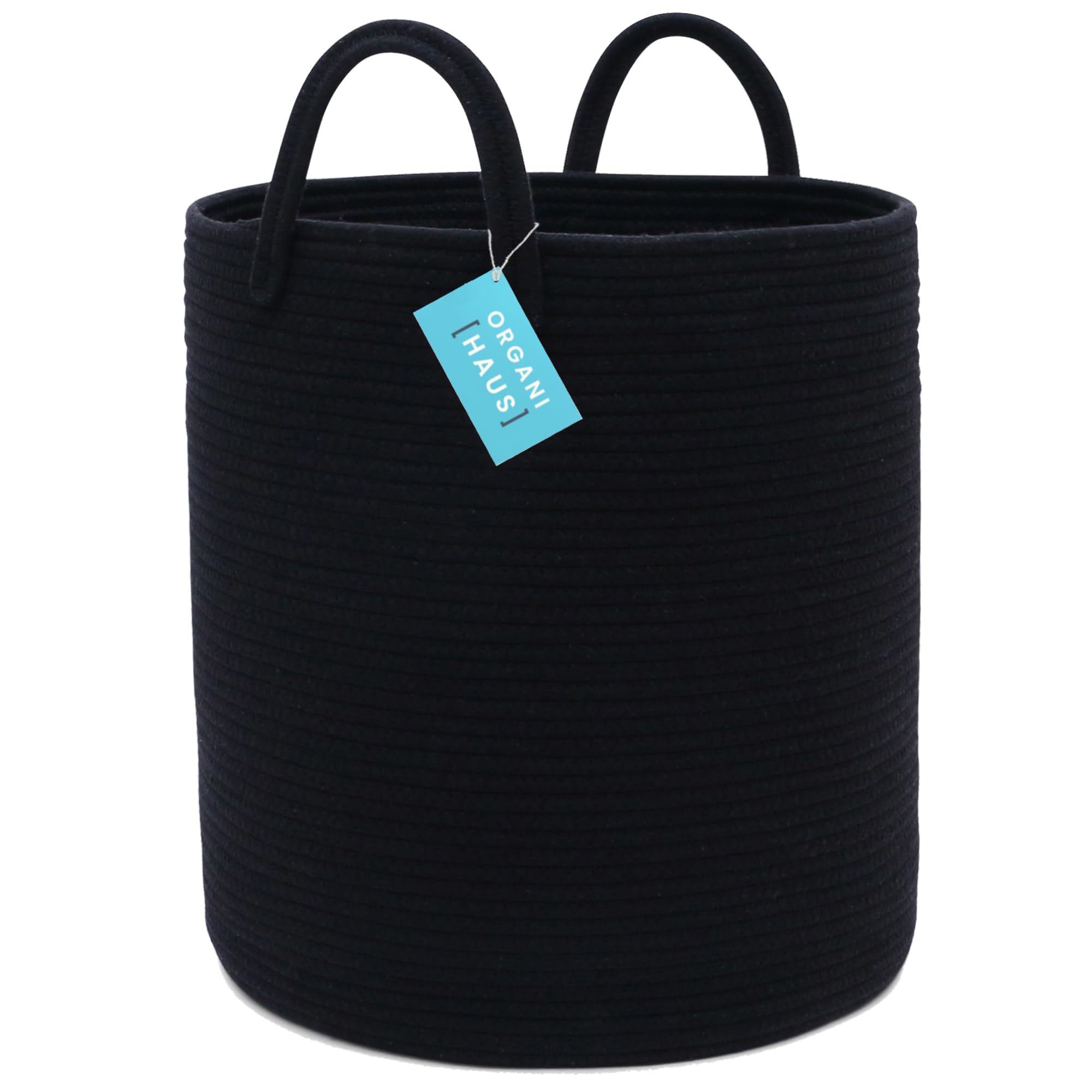 OrganiHaus Large Tall Black Rope Basket & Wide Rope Basket Set - Natural Fiber Storage for Home Organization - Perfect for Living Room, Bedroom, or Nursery Decor