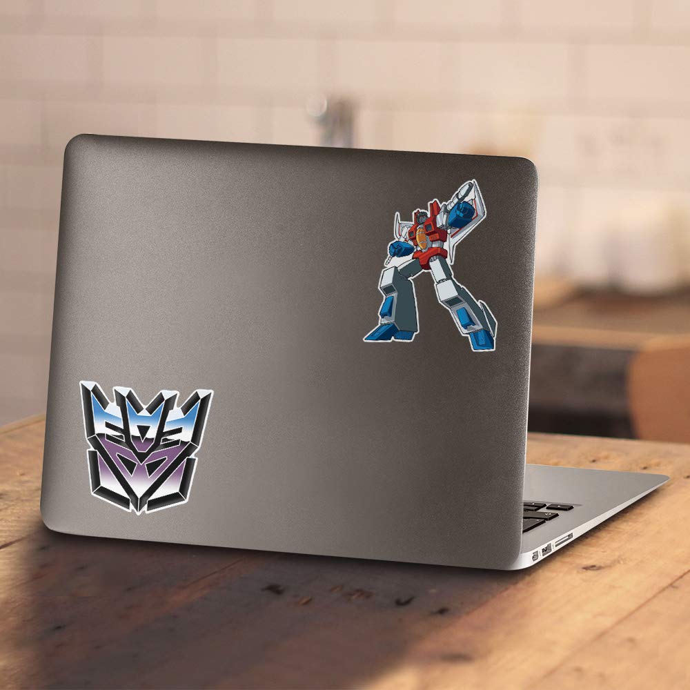 PopFunk Classic Transformers Starscream Graphic T-Shirt for Kids 7+ Years | Unisex Short Sleeve Tee with Stickers | Athletic Heather | Perfect for School, Play & Cosplay (Medium)