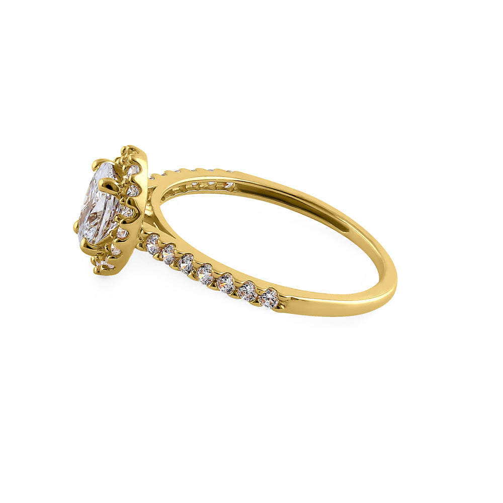 14K Solid Yellow Gold Oval Cut Halo CZ Engagement Ring for Women - Elegant Wedding Band, Promise Ring, Anniversary Gift for Her