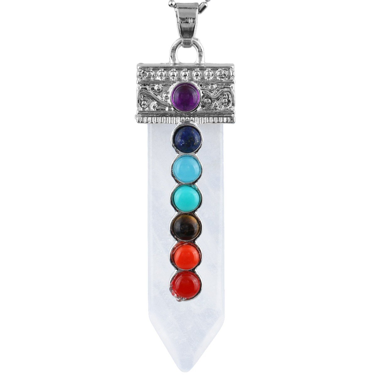 SUNYIK Healing Crystal Point Pendant Necklace for Women & Men - Natural Stone Chakra Necklace for Meditation, Yoga & Spiritual Healing - Unisex Crystal Jewelry Gift for Energy Balance & Positive Vibes