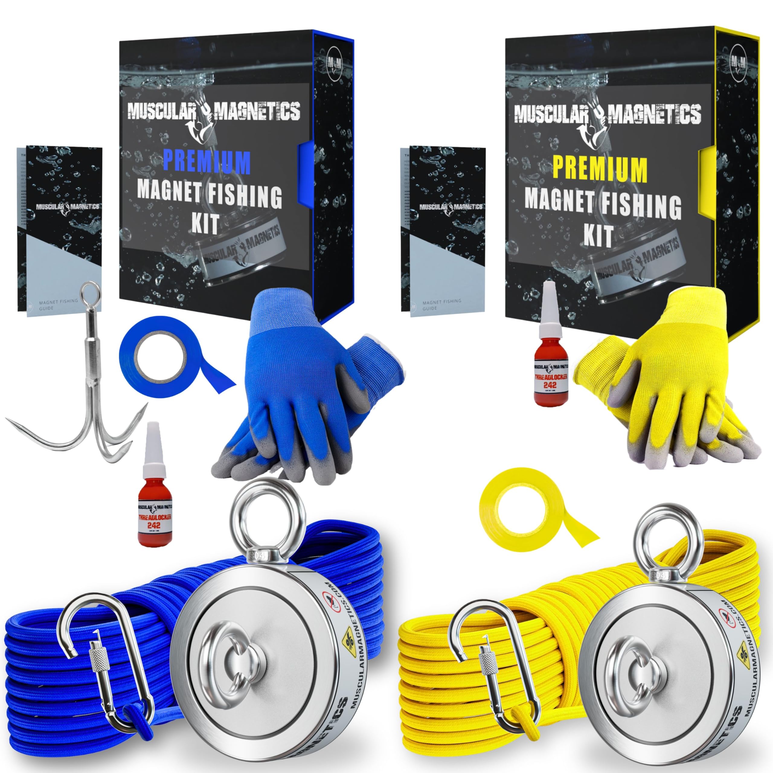 1325 lb & 1000 lb Neodymium Magnet Fishing Kits - Complete All-in-One Magnetic Fishing Bundle for Salvage & Treasure Hunting in Rivers, Lakes & Oceans | Perfect for Underwater Metal Detection, Scrap Recovery & Adventure Exploration