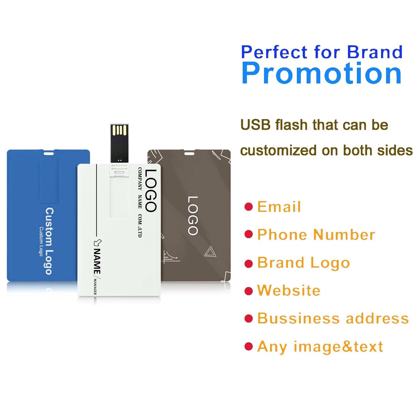 Custom Credit Card Shape USB Flash Drive 16GB 25 Pack - Personalized Logo Print Thumb Drive for Business Branding, Promotions & Events | FEWINA Branded USB Stick for Trade Shows, Conferences & Corporate Gifts