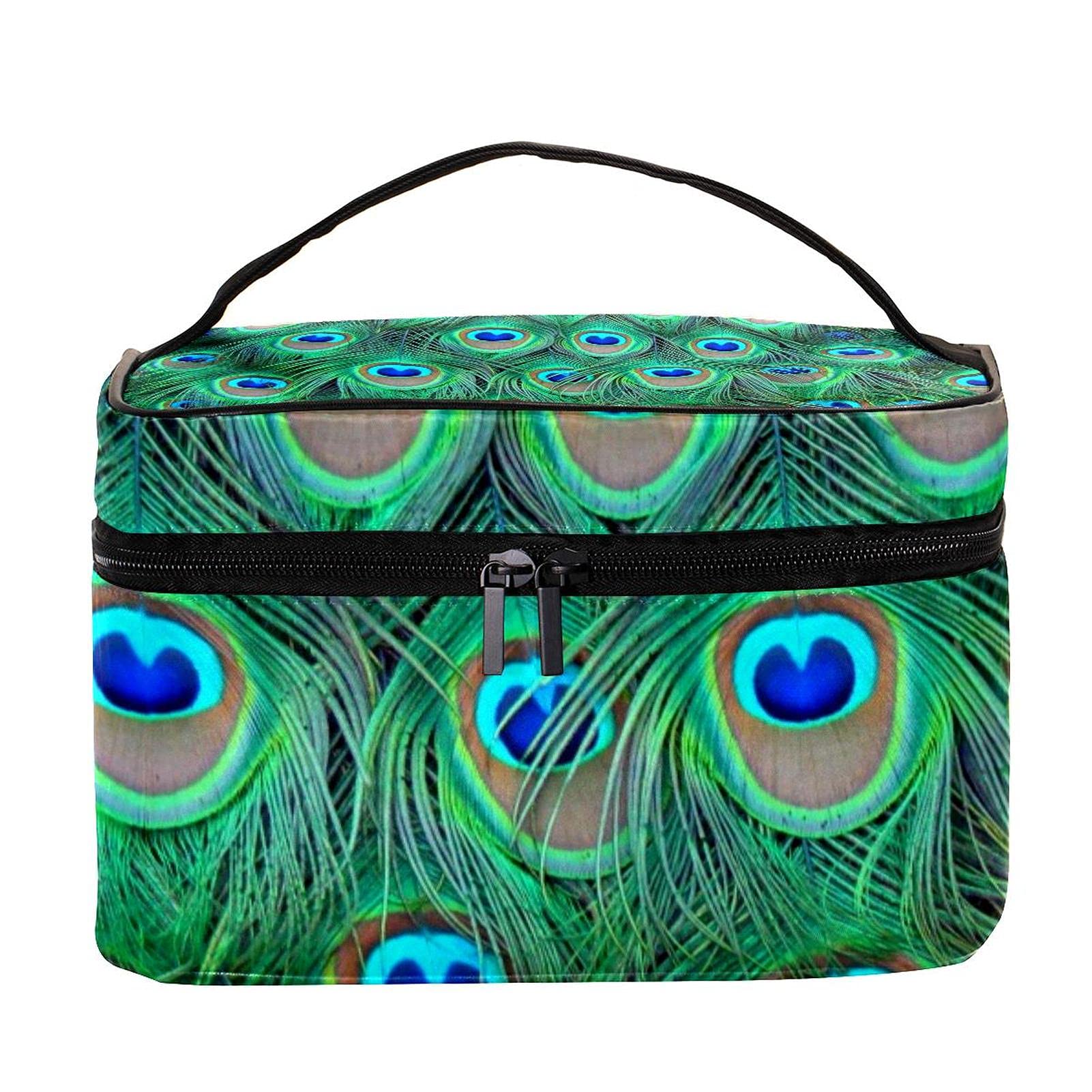 Vintage Peacock Feather Print Large Travel Makeup Bag - Waterproof Cosmetic Organizer with Zipper for Women & Girls | Perfect for Travel, Gym, Beach & Daily Essentials Storage