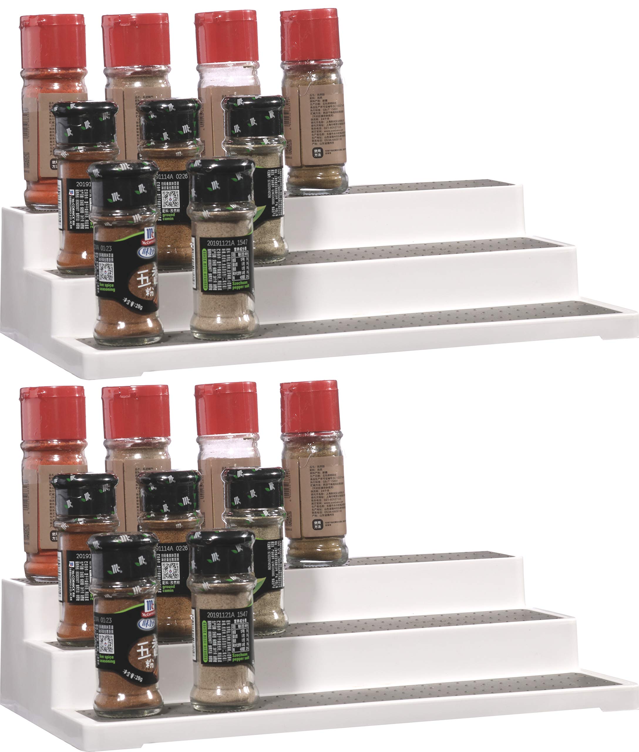 2 Pack White Acrylic Spice Rack Organizer - 14.5 Inch Tiered Shelf for Seasonings, Spices & Condiments - Space-Saving Cabinet & Pantry Storage Solution for Kitchen Organization