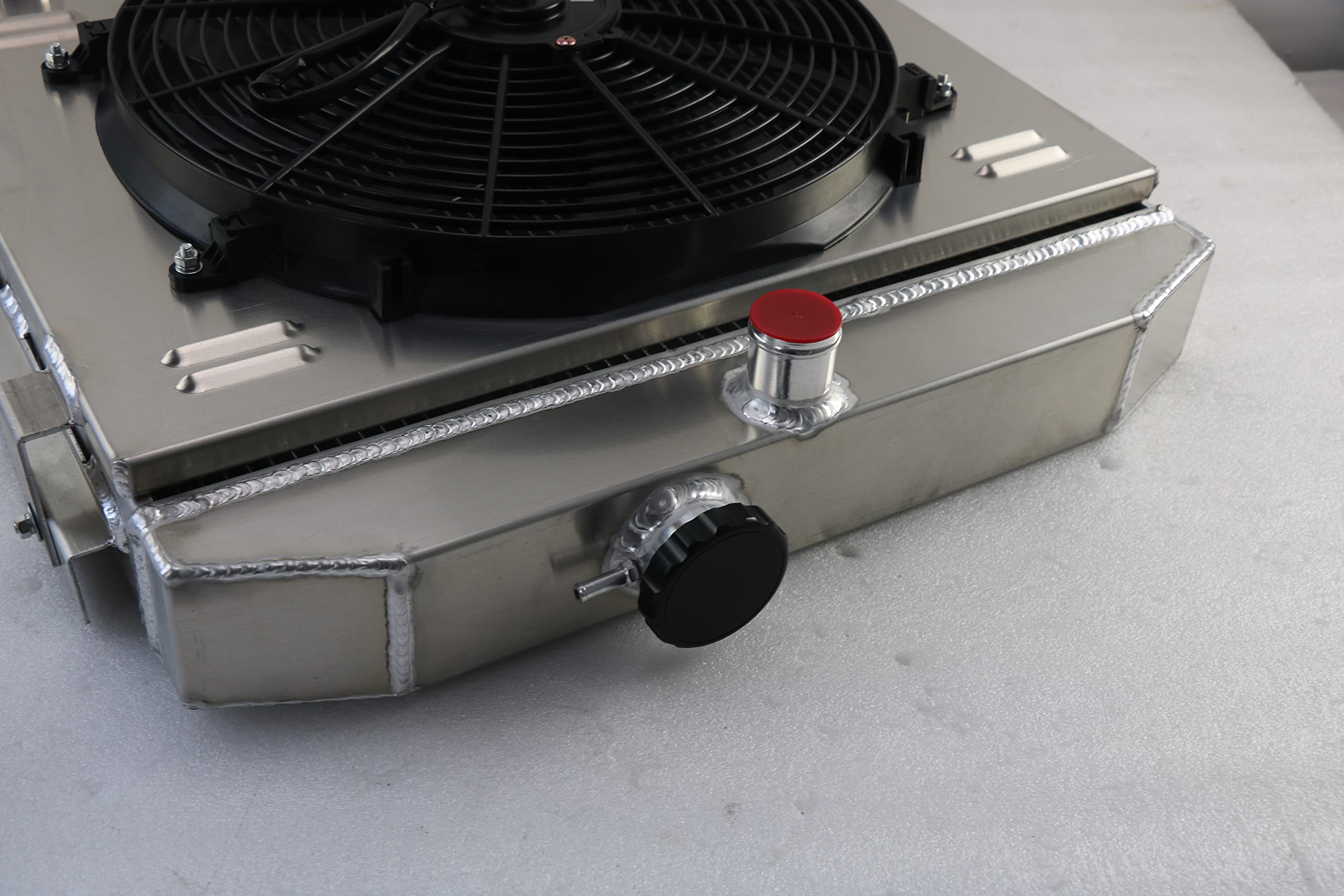 4 Row Aluminum Radiator with Electric Fan Shroud & Thermostat Kit for 1955-1957 Chevy Bel Air, Belair Nomad, 210, 150 V8 MT - High Performance Cooling System for Classic Car Restoration & Hot Rod Upgrades