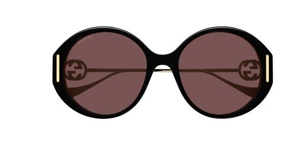Gucci GG 1202S 001 Black Gold/Brown Oversize Round Women's Sunglasses