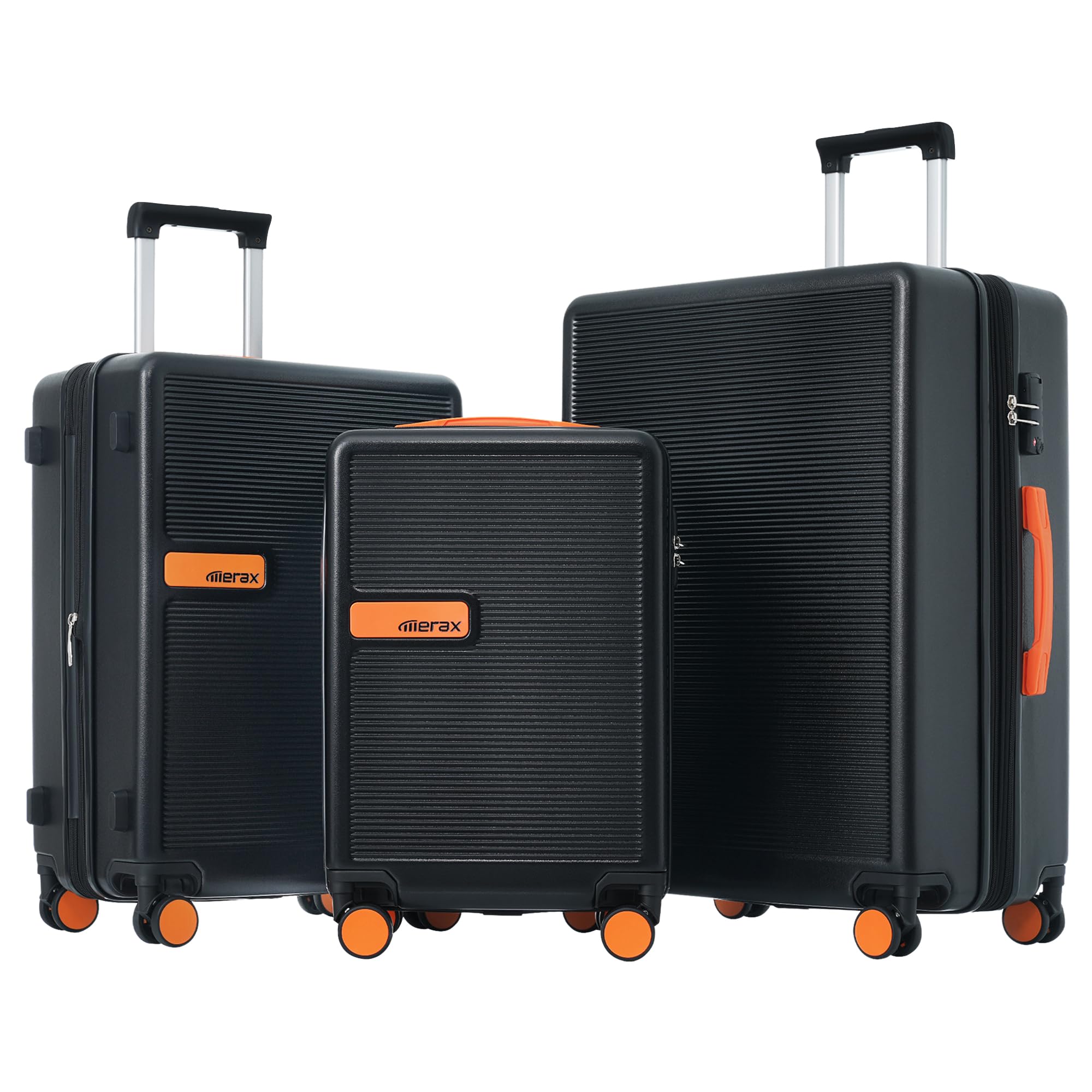 Merax 3-Piece Lightweight Hardside Expandable Spinner Luggage Set with TSA Lock - Black | Perfect for International Travel, Business Trips & Family Vacations