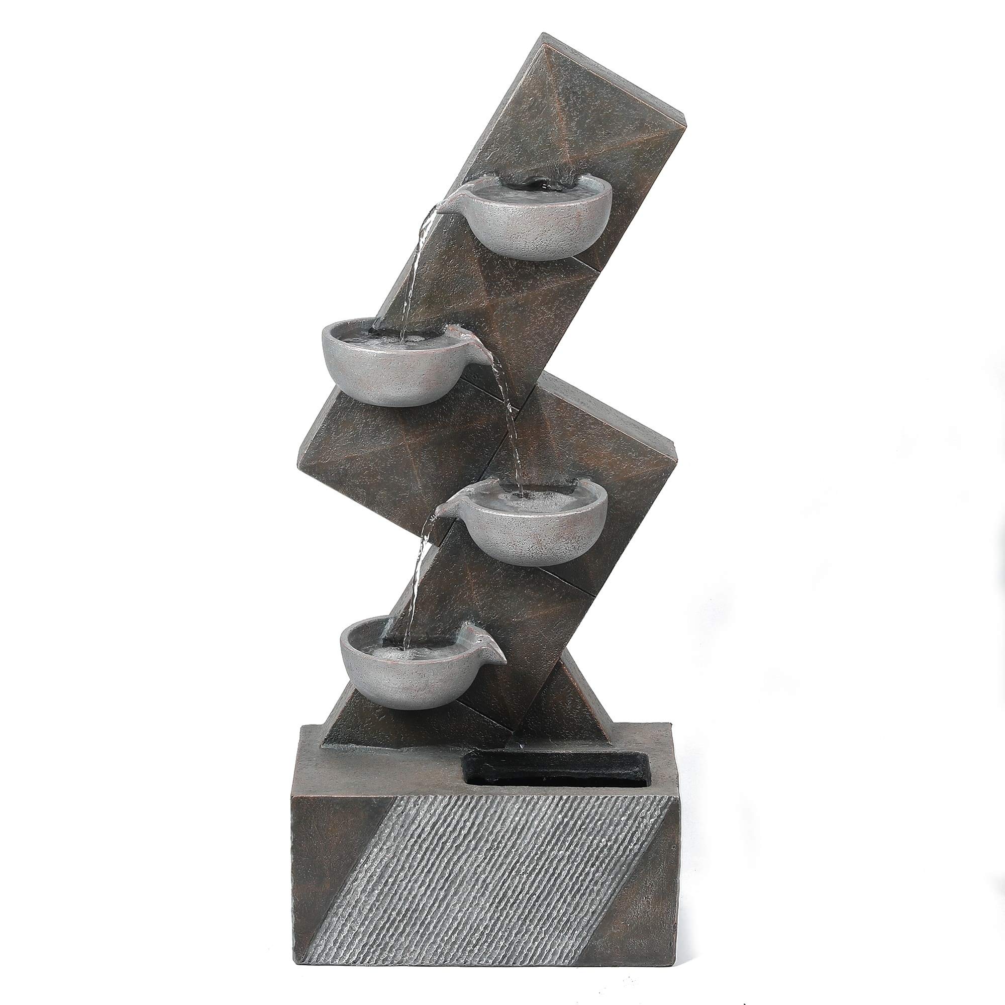 Modern Tiered Outdoor Fountain - Cement & Resin Water Feature in Brown & Grey - Contemporary Garden Decor for Patio, Yard & Landscape Design