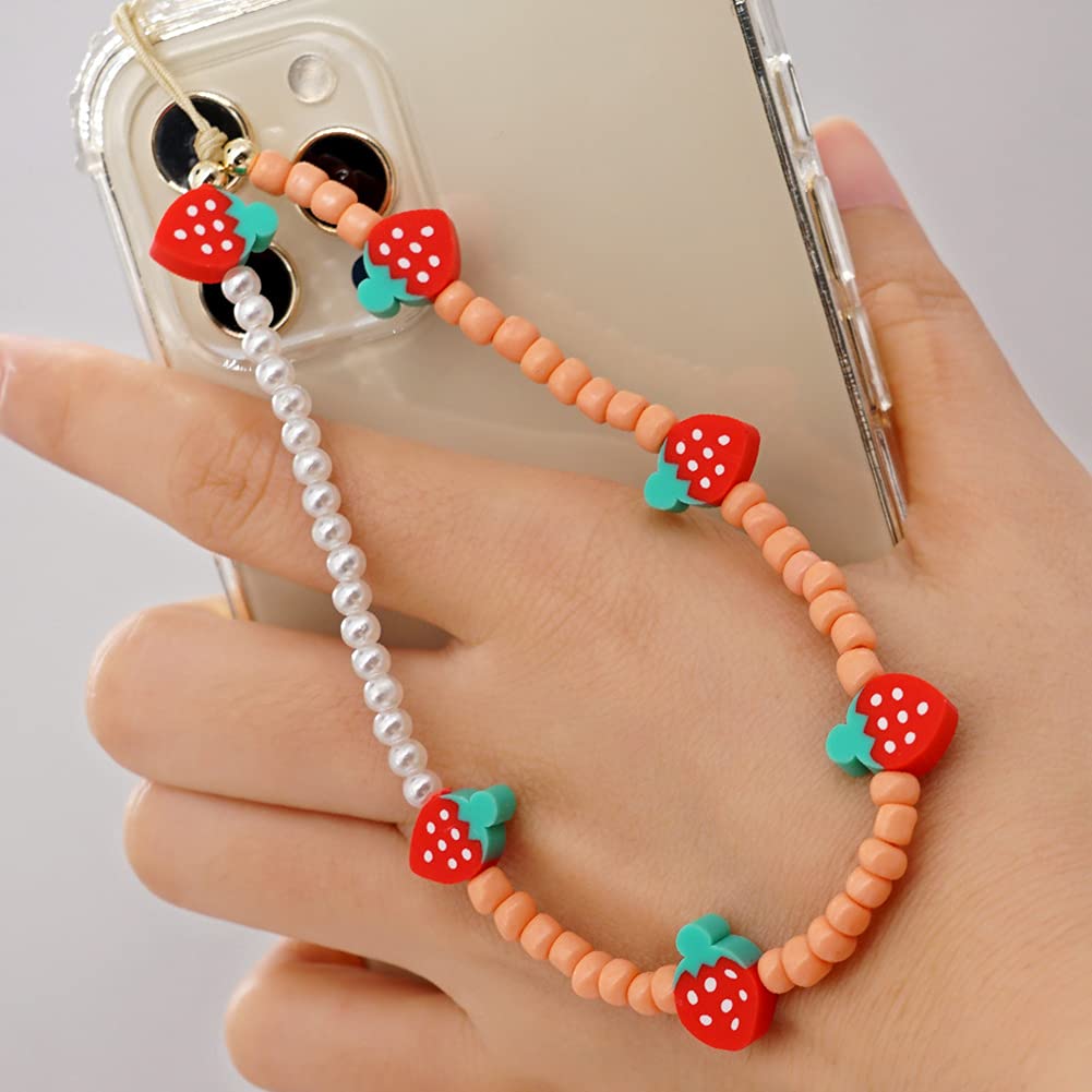 Kawaii Pearl Butterfly Acrylic Beaded Phone Lanyard - Anti-Lost Boho Phone Chain Wrist Strap for iPhone Samsung - Perfect for Teens, Girls, Festival & Party Accessories