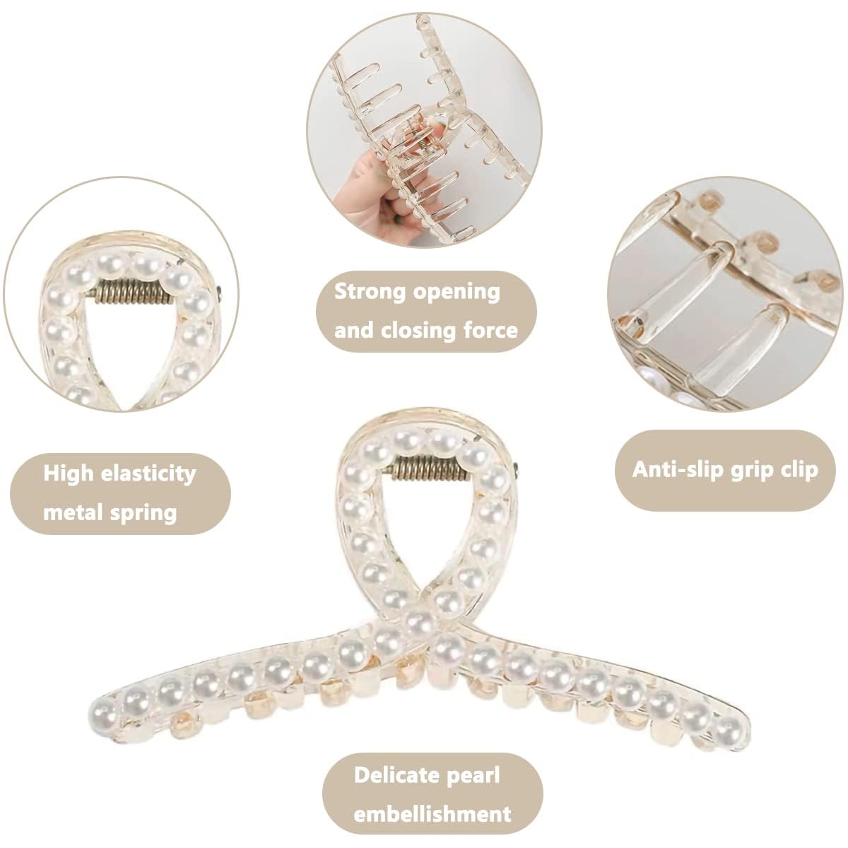 EPARTY 2 Pack Large Pearl Hair Claw Clips for Women - Strong Hold Hair Clutches & Barrettes for Long Hair, Perfect for Parties, Weddings and Everyday Styling