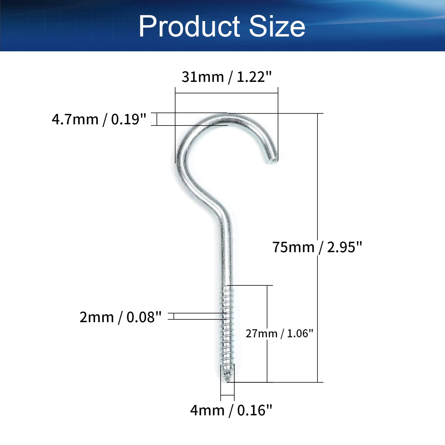 75mm Silver Eyelet Screw Hooks - 30PCS Heavy Duty Ceiling Hooks for Hanging Plants, Christmas Lights & Outdoor String Lights - Perfect for Home Decor, Garden & Holiday Lighting