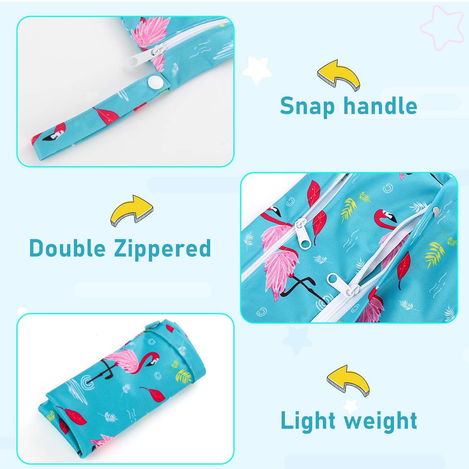 Angel Love Waterproof Wet Dry Bags 3 Pack - Reusable Baby Cloth Diaper Storage, Swimsuits & Wet Clothes Organizer with Dual Zippered Pockets - Perfect for Travel, Beach, Pool, Gym & Daycare Essentials