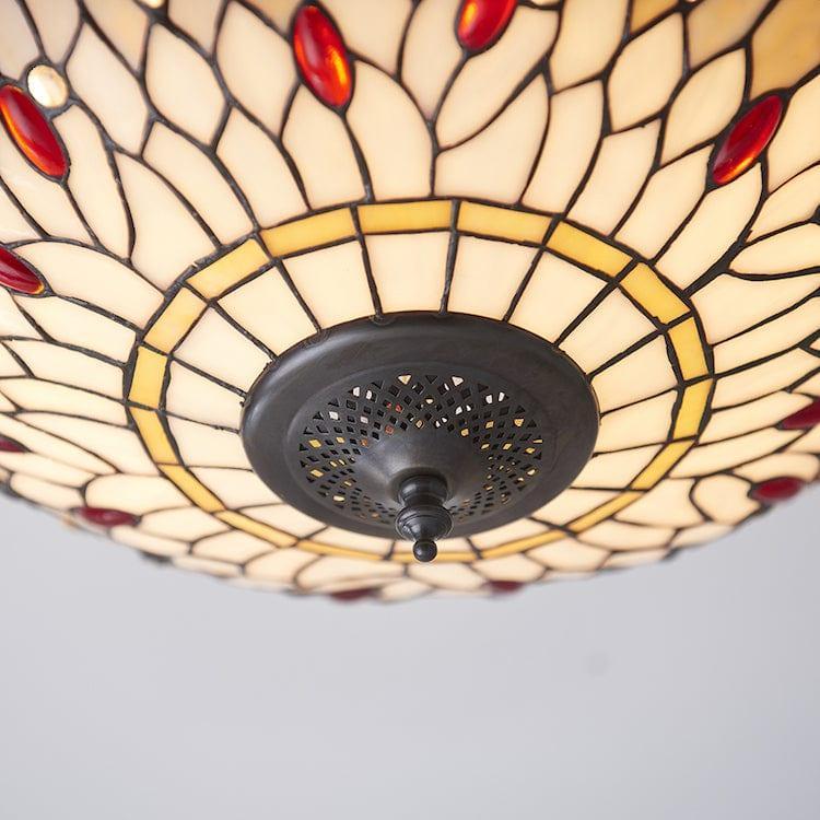 Beige Dragonfly Tiffany Style Ceiling Light - Medium Flush Mount for Bedroom, Living Room, or Dining Room Lighting