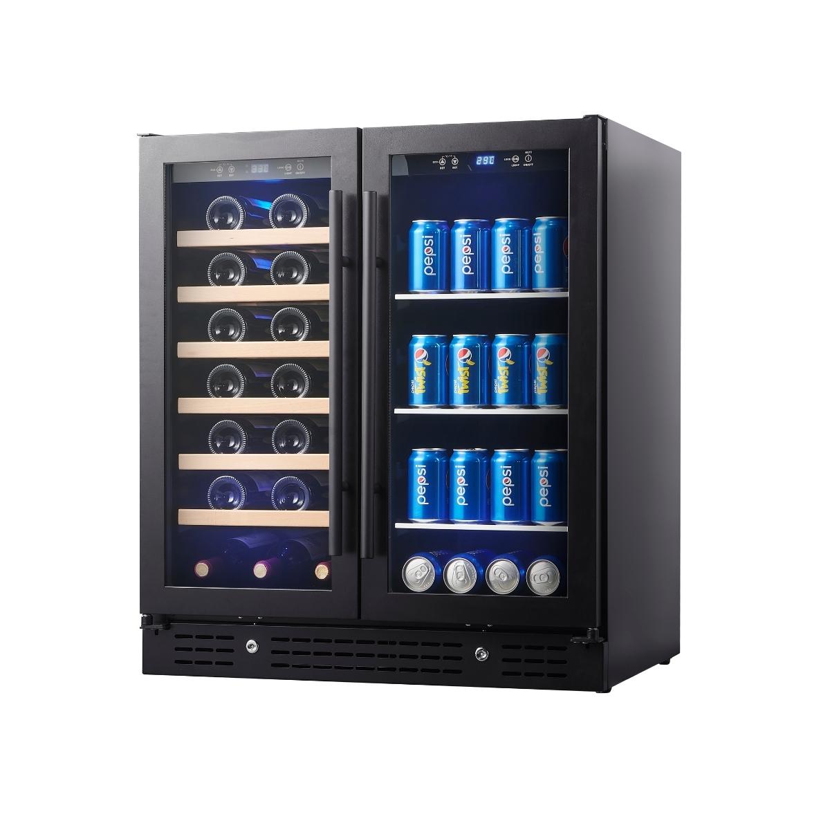 30 Bottle Dual Zone Wine and Beer Cooler Refrigerator with Low-E Glass Door - Perfect for Home Bars, Basements, and Entertaining Spaces