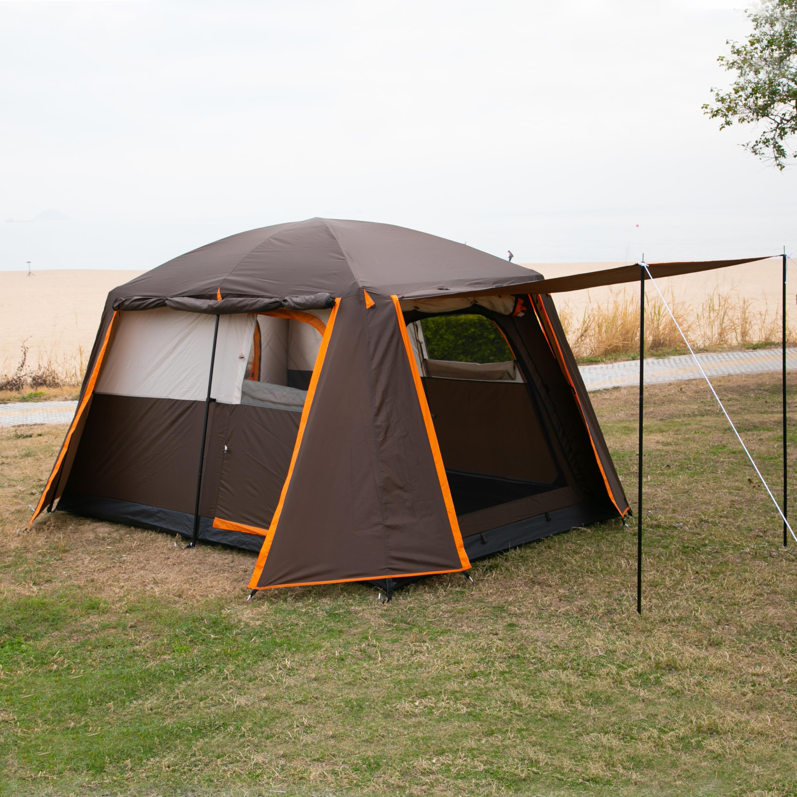 KTT 6-10 Person Large Family Cabin Tent - Waterproof Straight Wall Camping Tent with 3 Doors & 3 Mesh Windows - Spacious Outdoor Tent for Picnics, Camping Trips, Family Gatherings & Backyard Parties