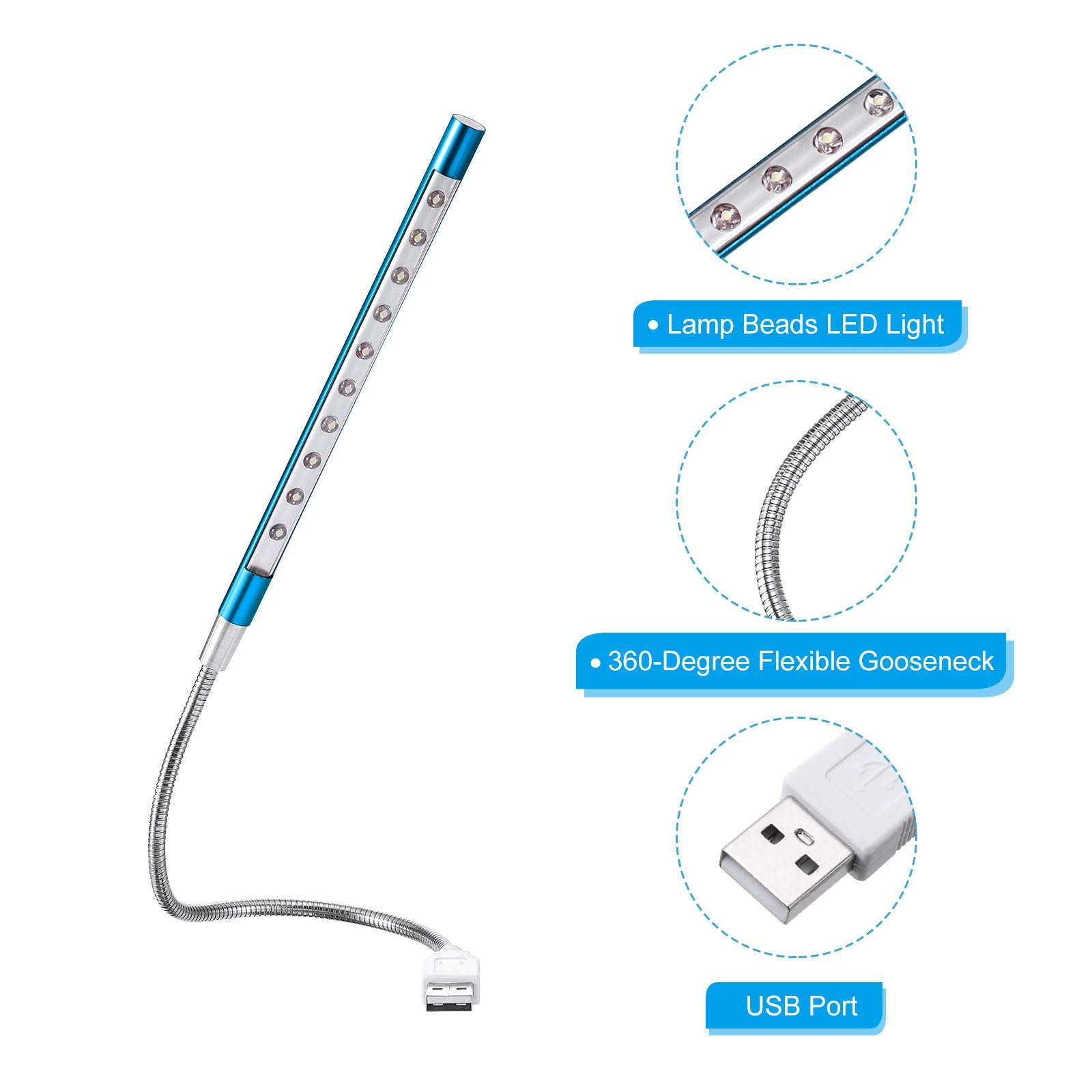 PATIKIL USB LED Keyboard Light - Flexible Gooseneck Lamp with 10 Bright Beads for Laptop, PC, Gaming & Office Use - Blue Backlight for Night Typing & Work