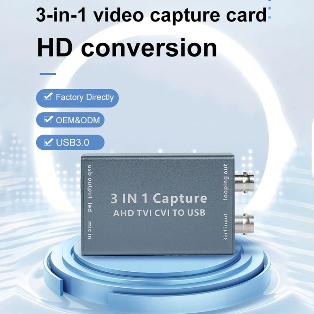 Ghnbajzls AHD Video Capture Card - TVI/CVI to USB 3.0 Converter, 1080P 60fps Recording Device for Live Streaming & Video Capture | Perfect for Security Cameras, Game Streaming & Video Production