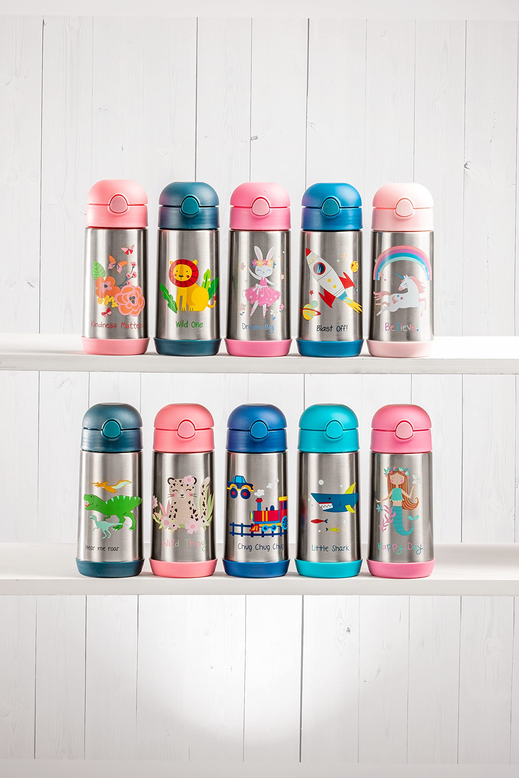 Stephen Joseph Double Wall Stainless Steel Insulated Water Bottle for Kids & Toddlers - 11.8oz BPA-Free Vacuum Insulated Bottle with Straw, Leakproof & Durable - Perfect for School, Travel & Outdoor Activities (SJ1212 ROCKET)