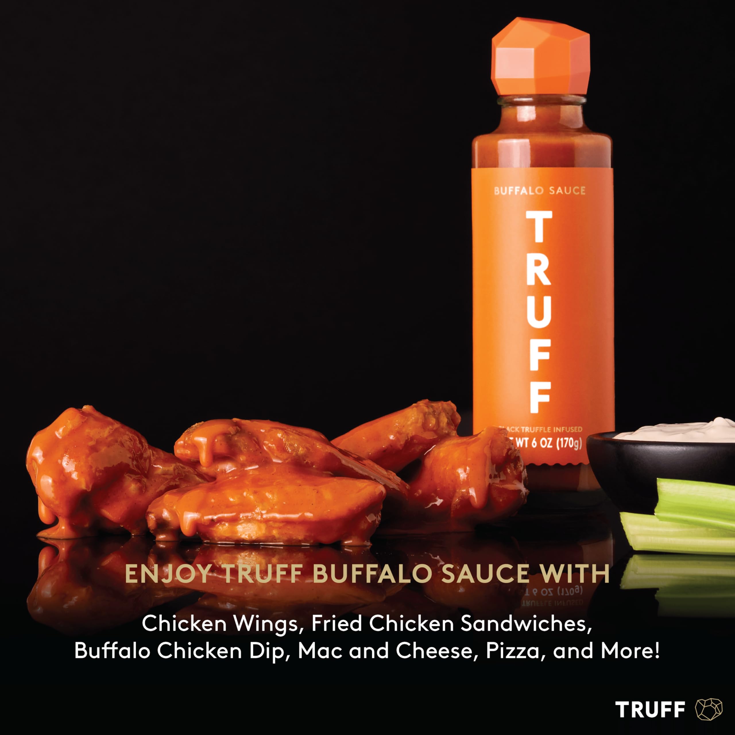 TRUFF Buffalo Hot Sauce - Premium Gourmet Sauce with Red Cayenne Peppers, Black Truffle Oil & Agave Nectar | Unique Flavor Experience | 6 oz Bottle | Perfect for Wings, Pizza, Burgers & Gourmet Cooking