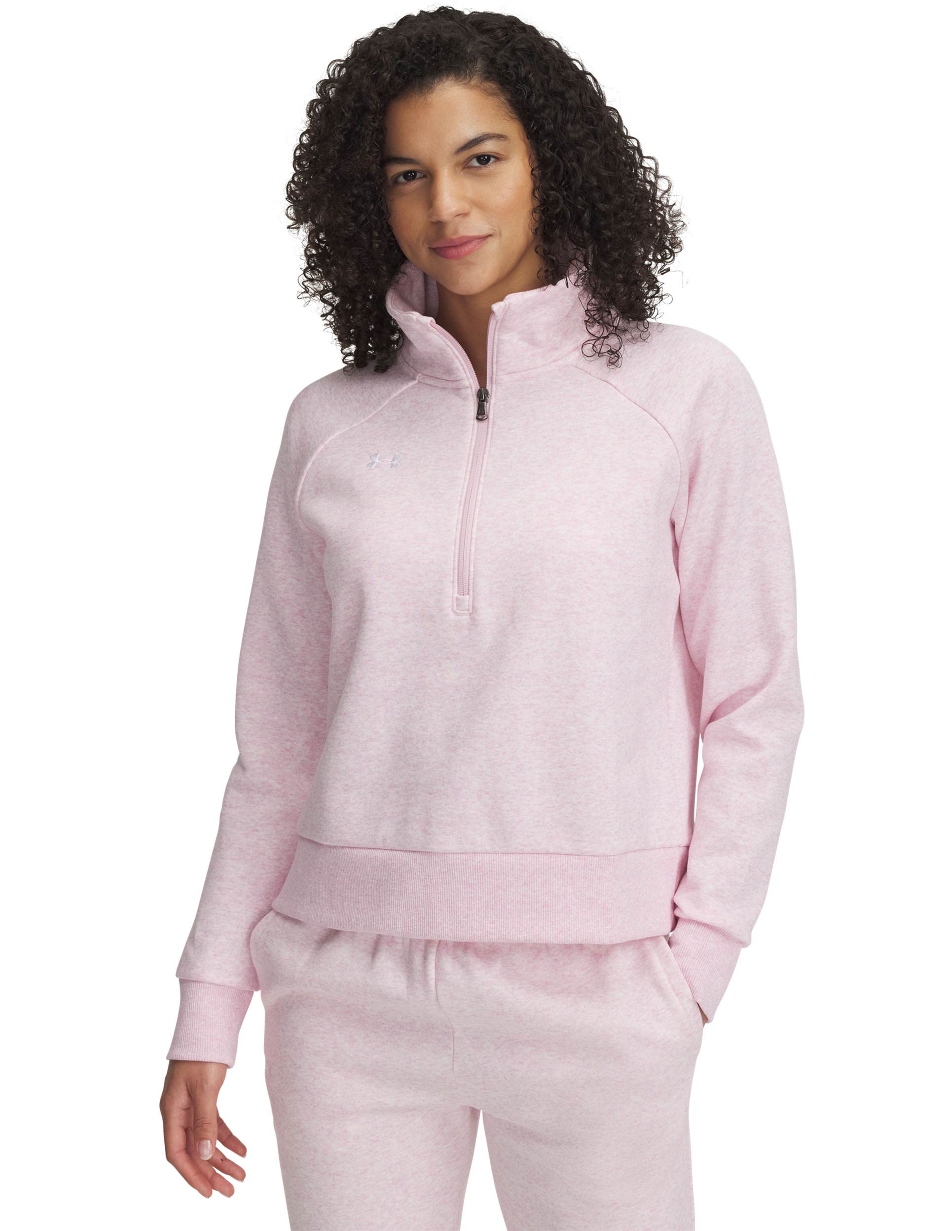 Rival Fleece 1/2 Zip Pullover - Prime Pink & White Color Block - Warm & Soft Fleece Jacket for Women - Perfect for Running, Hiking & Outdoor Activities
