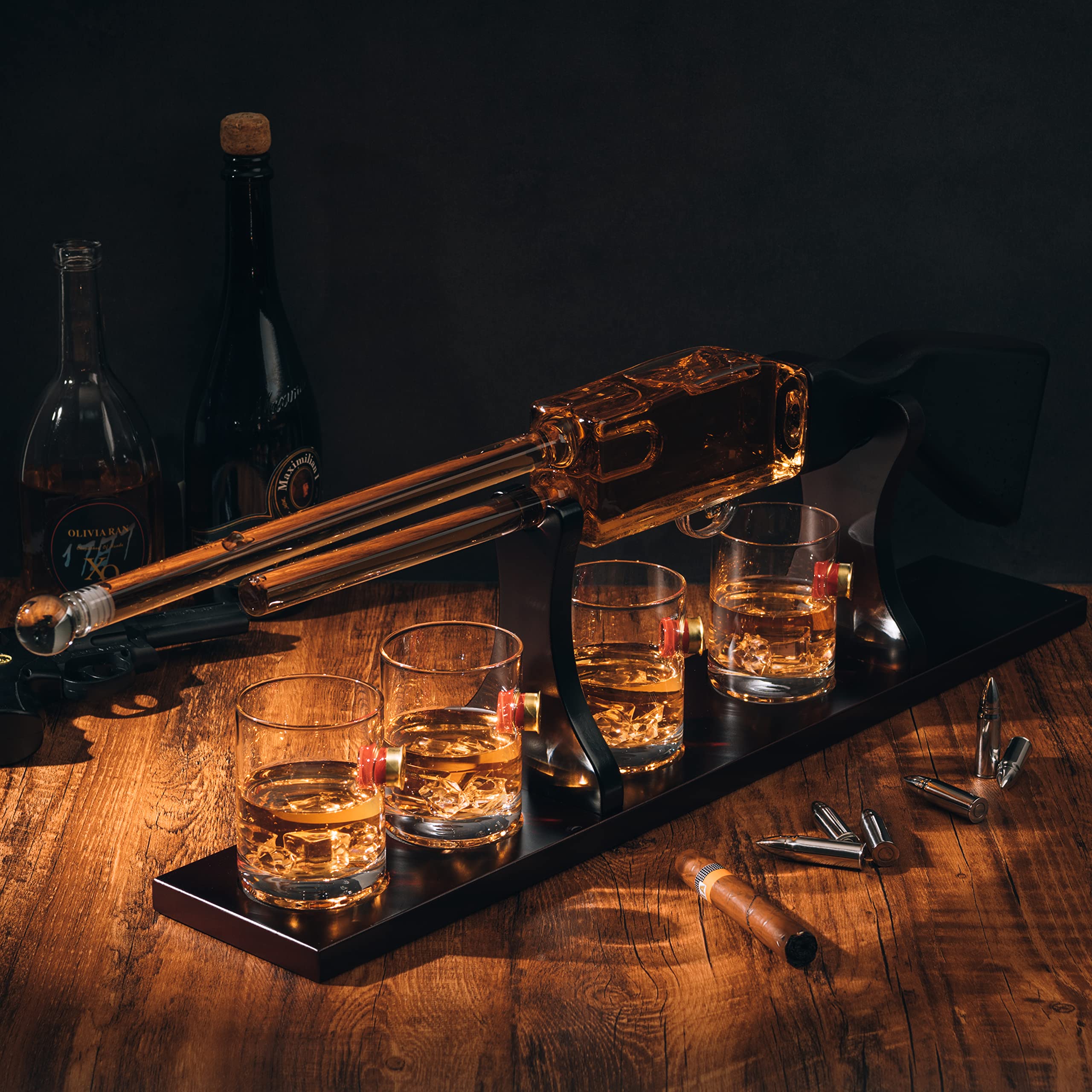 20oz Shotgun Rifle Wine & Whiskey Decanter Set with Bullet Glasses - Unique Firearm-Themed Barware for Men, Veterans & Military | Perfect Gift for Home Bars, Hunting Cabins & Man Caves (30