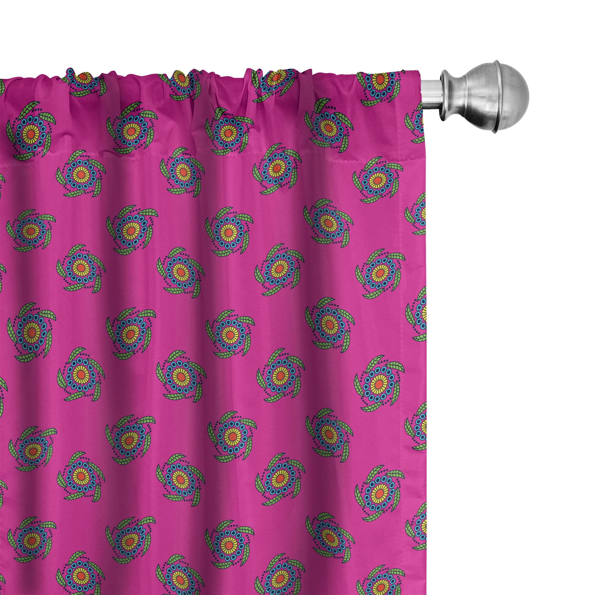 Ambesonne Ethnic Bohemian Curtains - Windmill Inspired Floral Leaf & Polka Dot Design, 2 Panel Set (28