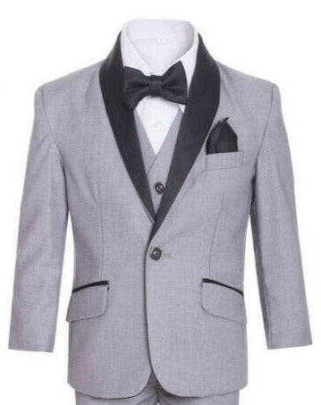 Boys Light Grey Shawl Collar Tuxedo Suit - Formal Wedding & Party Outfit for Kids - Perfect for Special Occasions, Prom, and Family Events