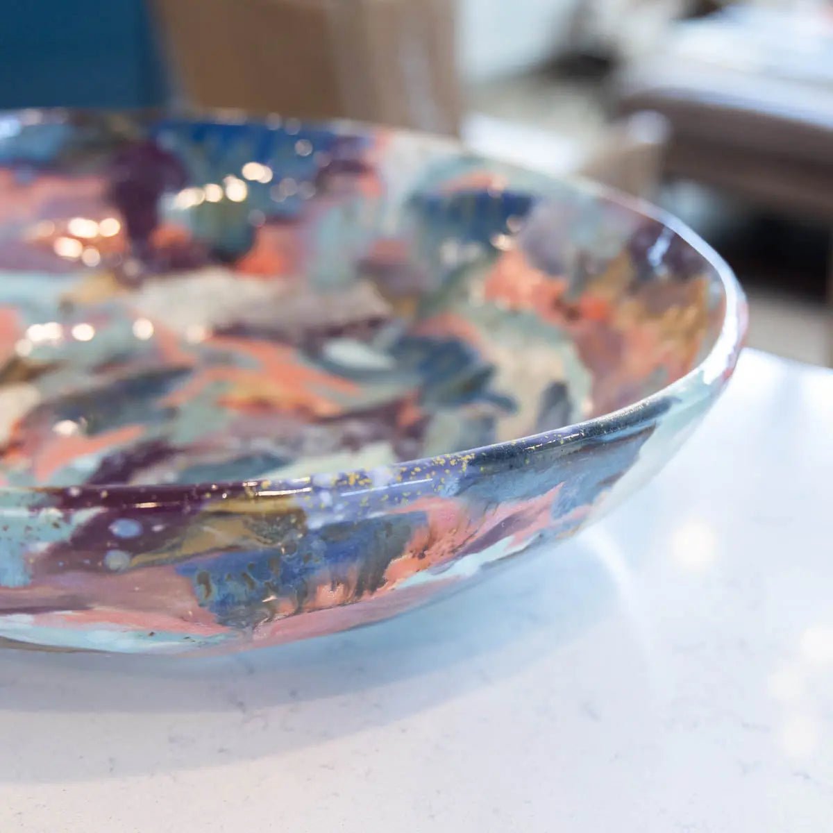XXL Stoneware Deep Decorative Serving Bowl - Abstract Art Design (Color Spectrum Series) - Perfect for Entertaining, Salad Bowls, Fruit Display, and Home Décor