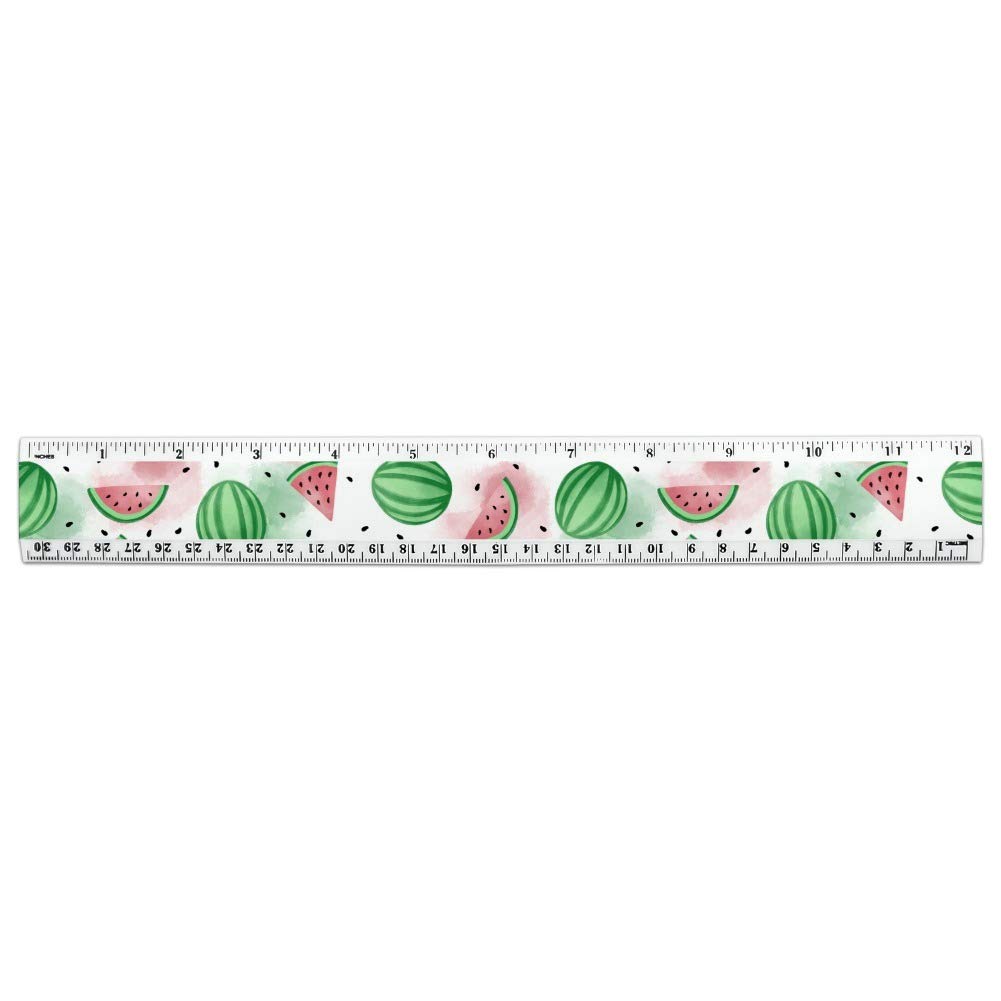 12 Inch Watermelon Watercolor Pattern Plastic Ruler - Standard & Metric Measurements for School, Office & Art Projects | Durable Measuring Tool for Students, Artists & Professionals