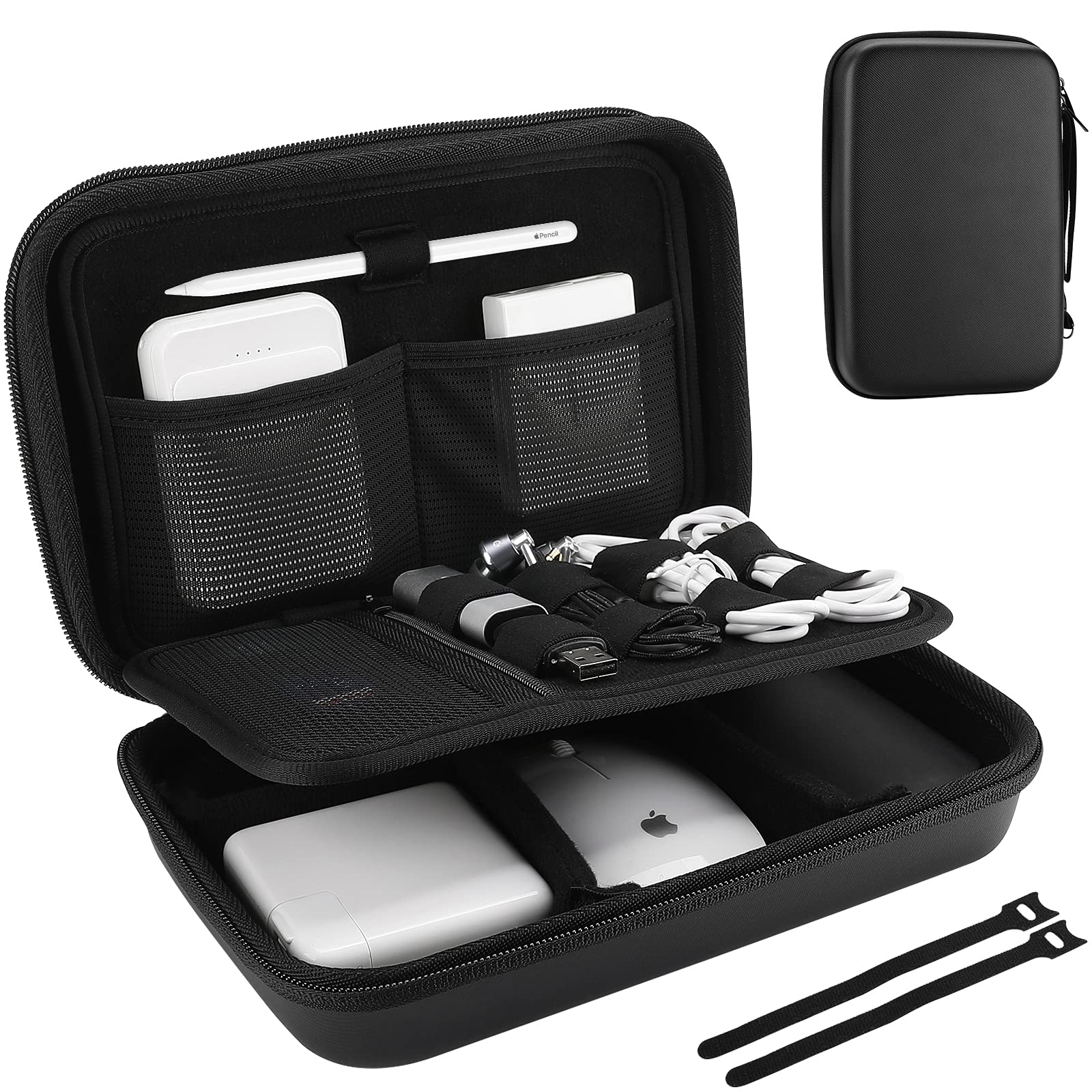 ProCase Hard Travel Electronic Organizer Case for MacBook Accessories - Fits Power Adapter, Chargers, Cables, Power Bank, Magic Mouse, Apple Pencil, USB Flash Drive & SD Cards - Compact Portable Storage Bag (Large, Black) - Perfect for Business Trips, Commuting & Tech Organization