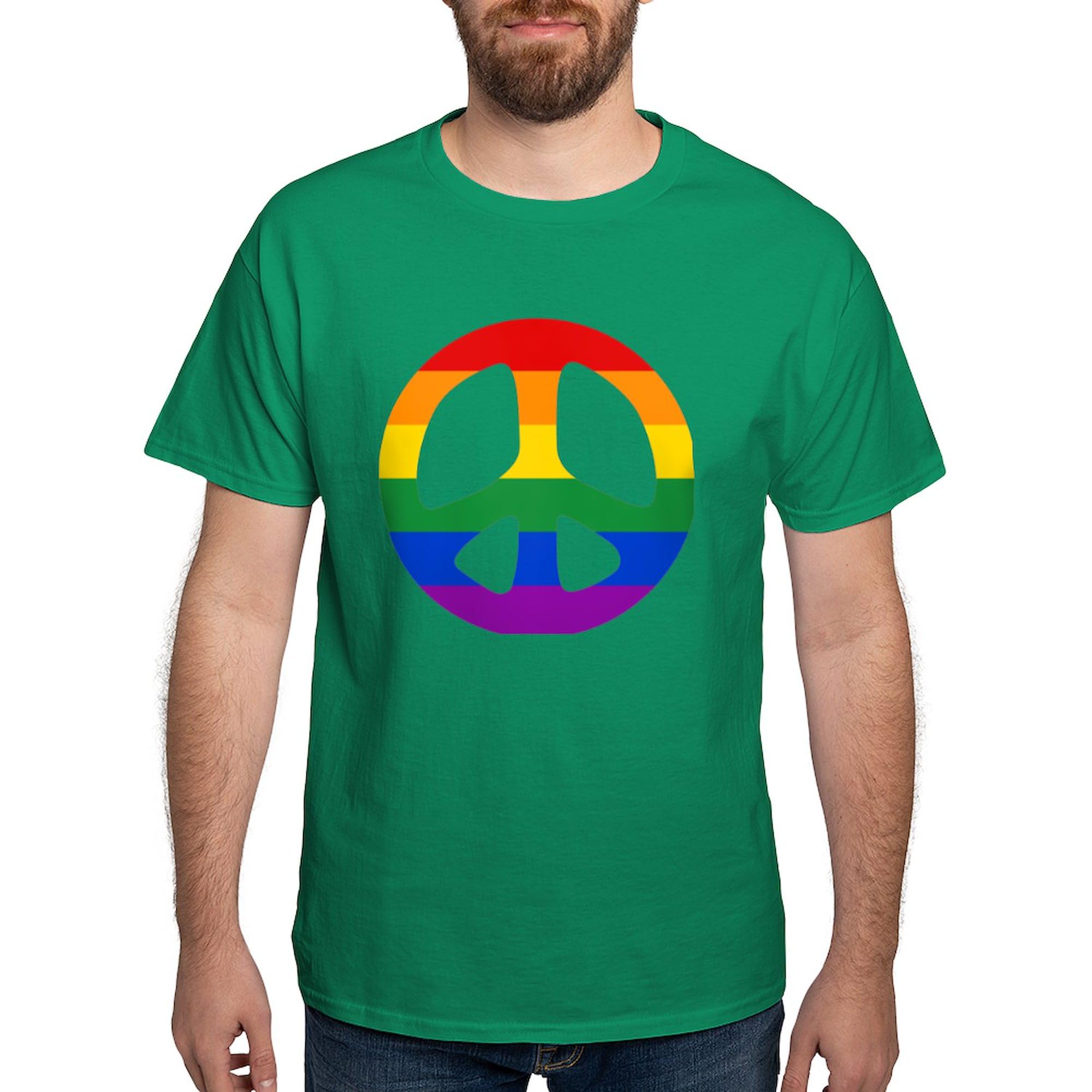 Rainbow Flag Peace Dark T-Shirt for Men | 100% Cotton Classic Graphic Tee | LGBTQ+ Pride, Casual Wear & Everyday Outfit