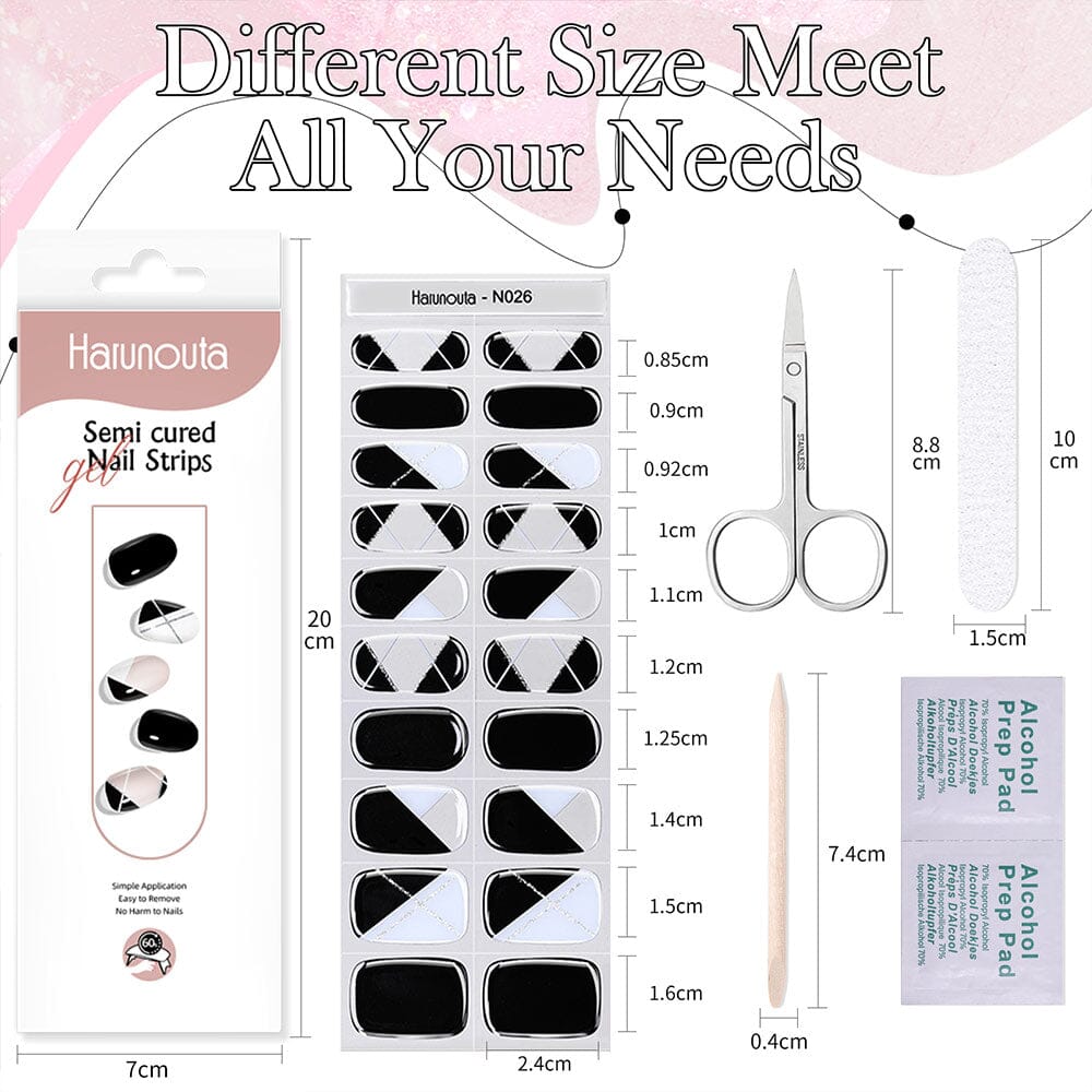 20 Pack Black & White Semi-Cured Gel Nail Strips - DIY Nail Art Kit for Salon-Quality Manicures at Home | Perfect for Parties, Weddings & Special Occasions