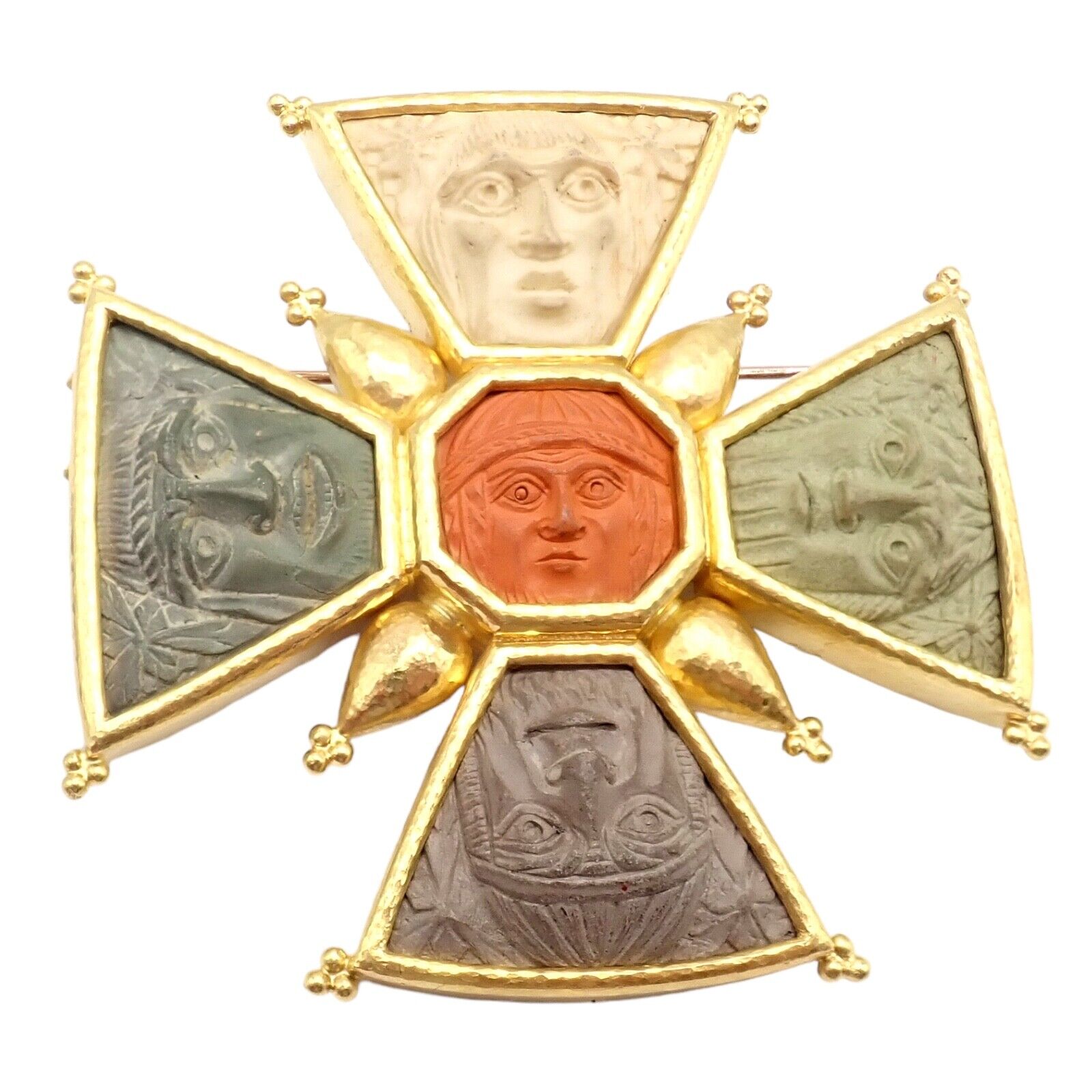 Elizabeth Locke 18k Yellow Gold Bomarzo 5 Faces Maltese Cross Brooch & Pendant - Elegant Jewelry for Women, Perfect for Parties, Weddings & Special Occasions