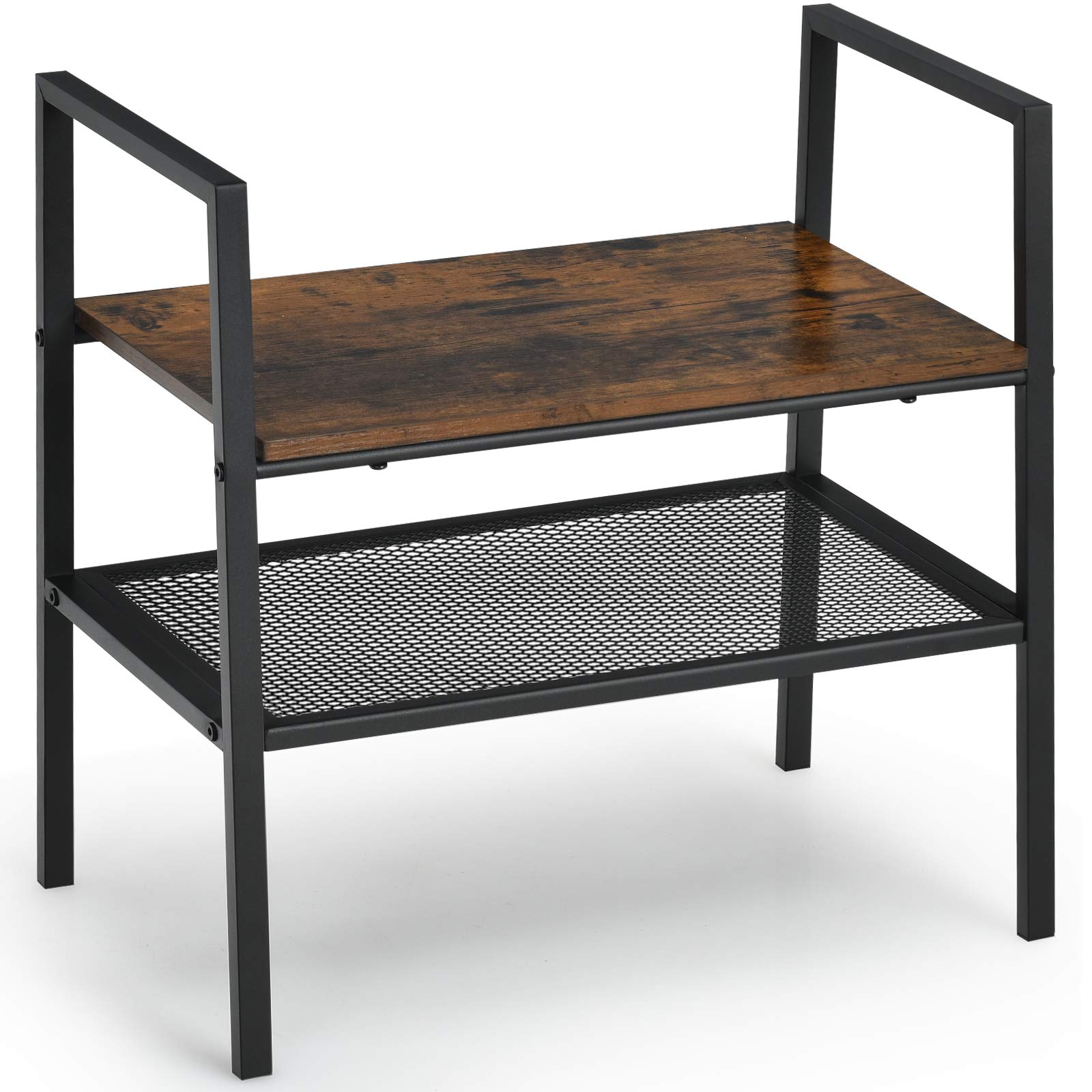Giantex 2-Tier Metal Storage Shelf - Stackable Ladder Bookcase with Mesh Shelves for Kitchen, Living Room, Bedroom & Entryway | Compact Industrial Style Organizer for Shoes, Books & Home Decor