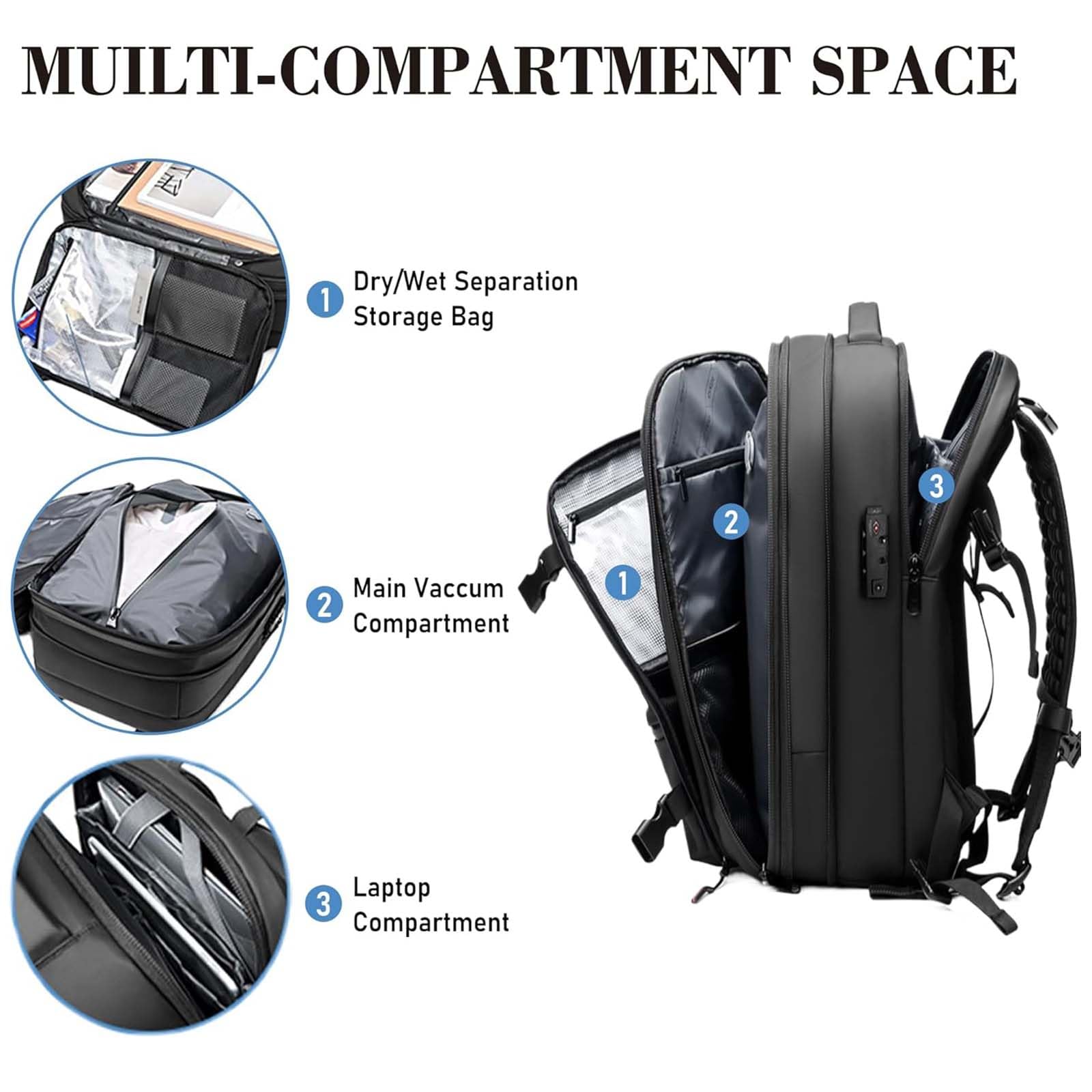 Space Vac Pro 60L Expandable Vacuum Compression Travel Backpack - Electric Vacuum Pump Included, Jet Pack Pro Design for Luggage & Storage (Black) | Perfect for Travel, Camping & Space-Saving Home Organization