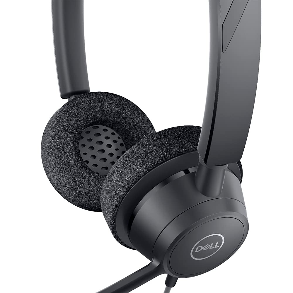Dell WH3022 Pro Stereo Headset with Noise Cancelling - Black Computer Headphones for Office, Gaming & Online Meetings | Comfortable Over-Ear Design with Mic for PC, Laptop & Mobile Devices