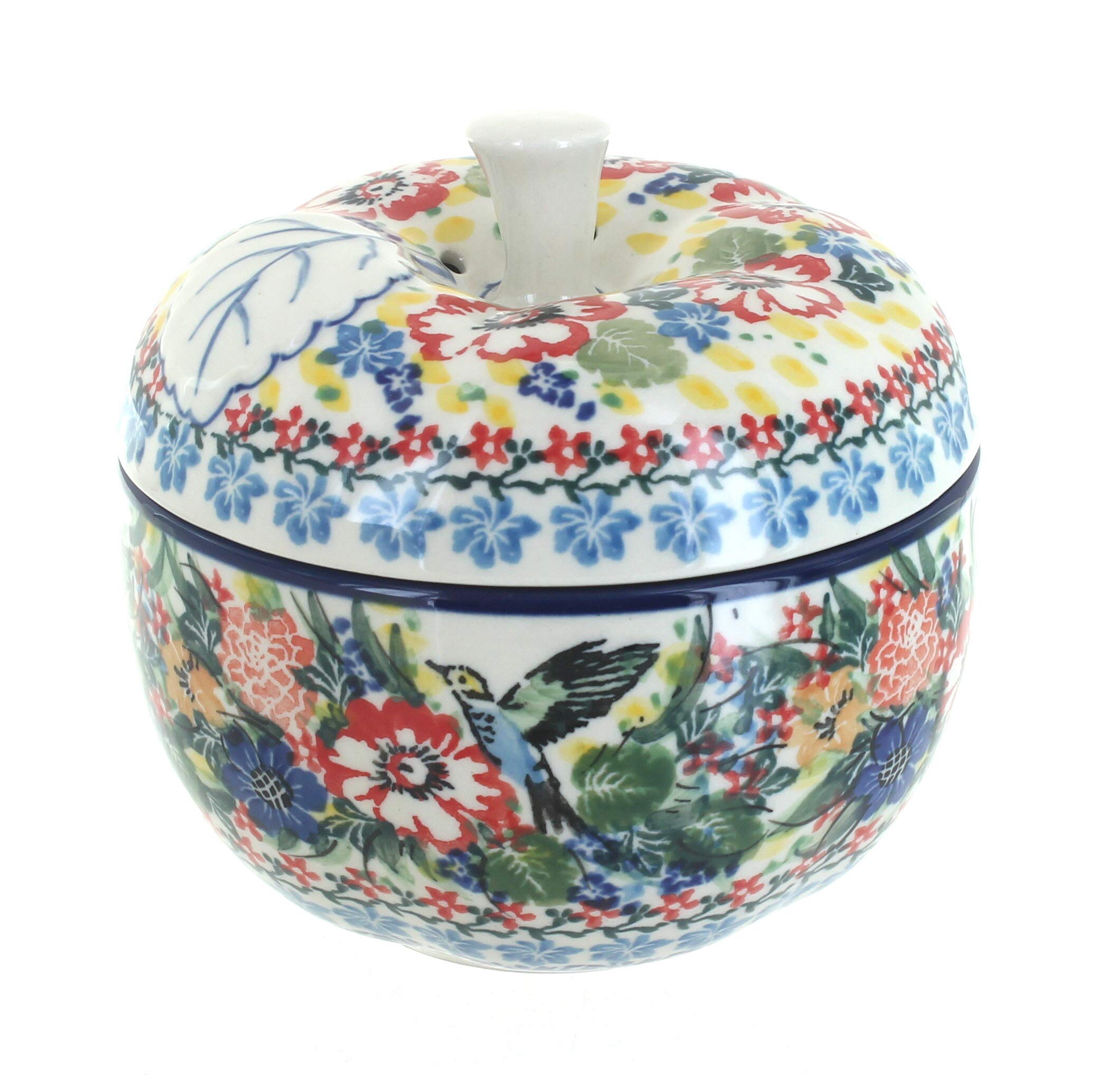 Blue Rose Polish Pottery Hummingbird Apple Baker - Handmade Ceramic Pie Dish for Baking, Serving & Decor - Perfect for Thanksgiving, Christmas & Home Kitchen Decor