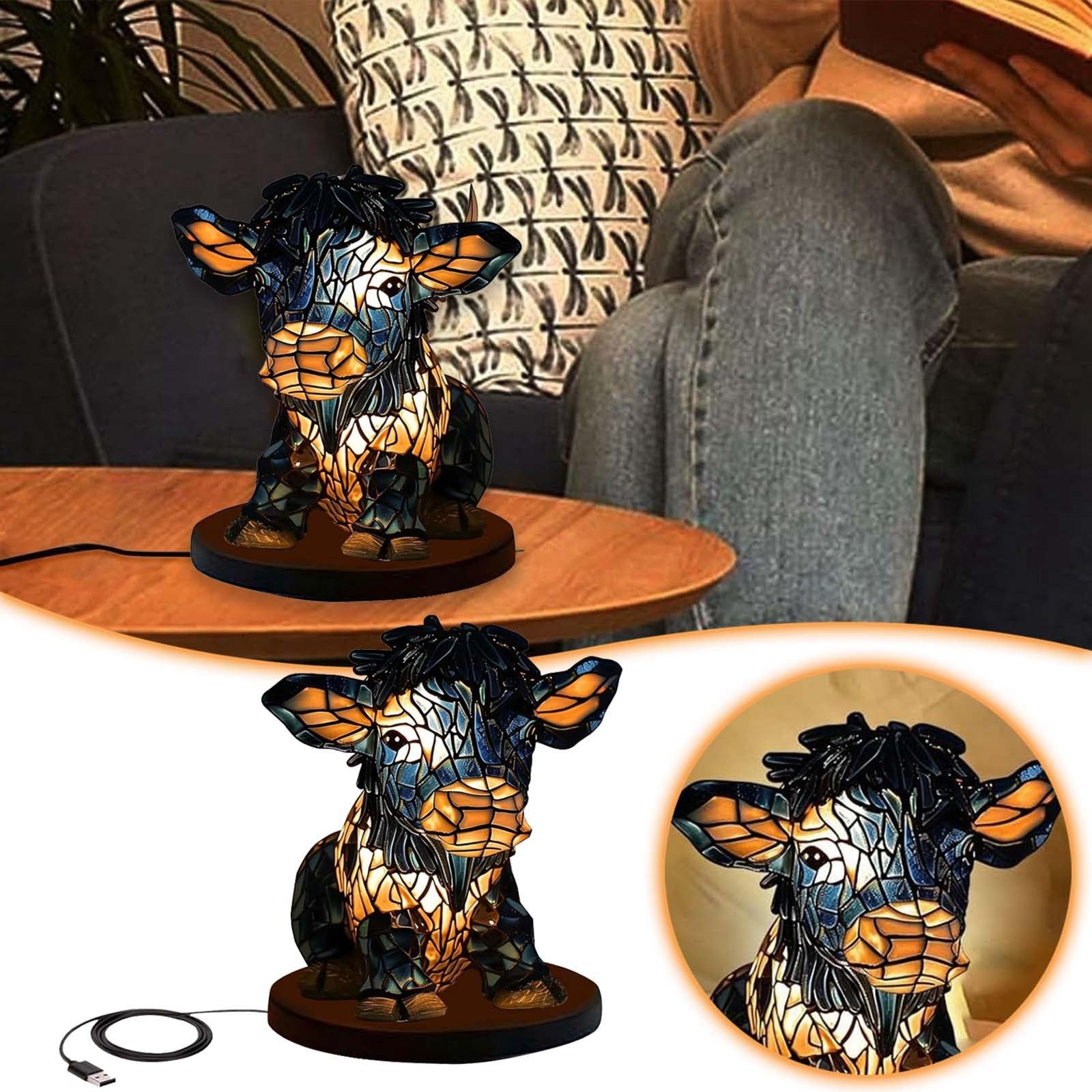 Cute Cow Table Lamp with USB Port - Nightstand Bedside Lamp for Bedroom, Living Room & Home Office - Soft Reading Light & Cozy Home Decor