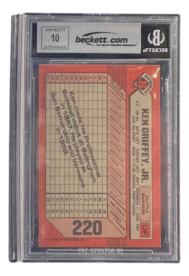 Ken Griffey Jr Autographed 1989 Bowman #220 Rookie Card - PSA Graded Seattle Mariners Baseball Memorabilia for Collectors & Sports Fans - Perfect for Display, Investment & Gift Giving