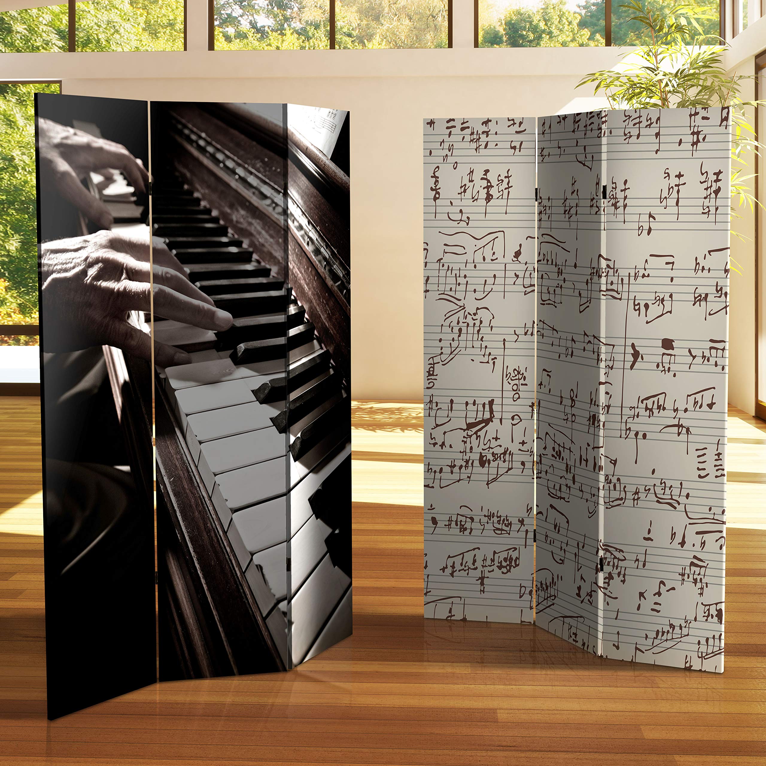 6 ft. Tall Double Sided Music Canvas Room Divider - 71 Inch High 3 Panel Folding Screen with Piano Notes Design | Perfect for Home Decor, Office Partition, Wedding Backdrop & Event Decoration