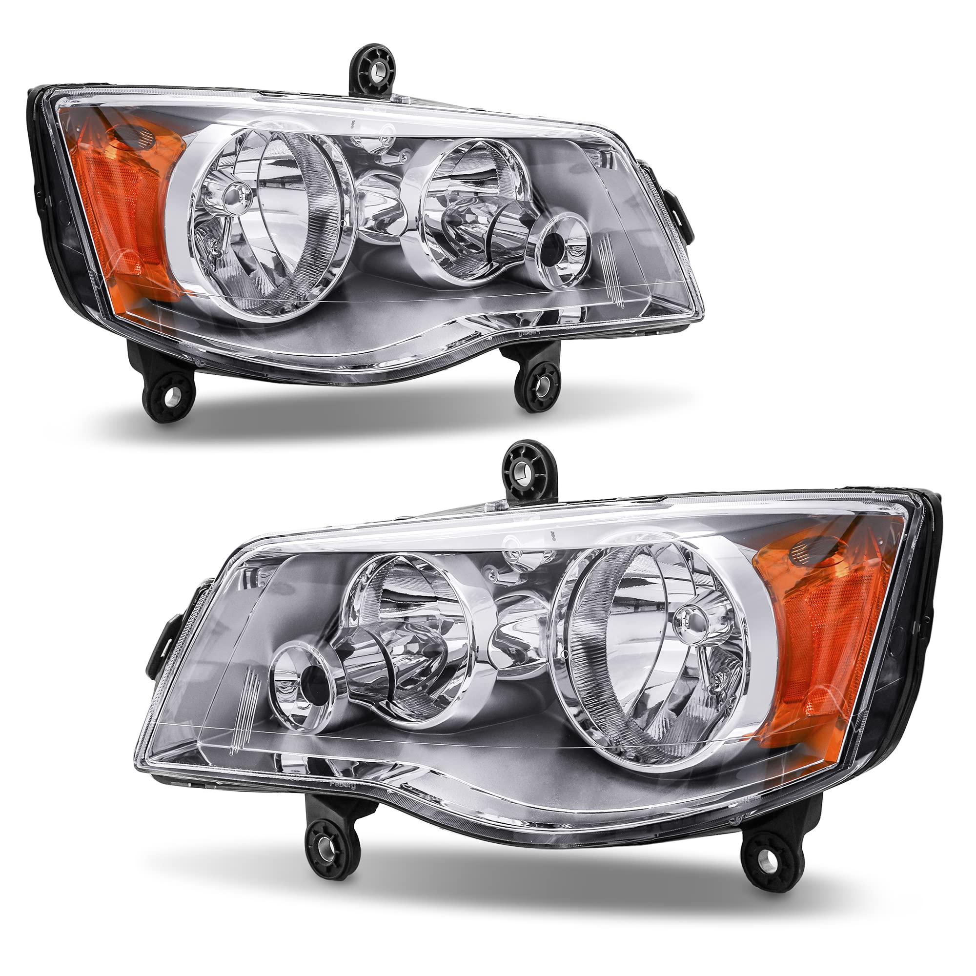 MOSTPLUS Headlight Assembly for 2011-2019 Dodge Grand Caravan & 2008-2016 Chrysler Town and Country - Chrome Housing Bumper Lights (Pair) - Perfect for Night Driving & Vehicle Upgrades