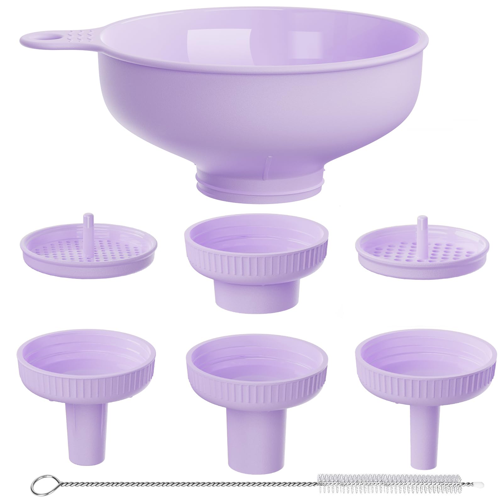 Wide Mouth Multi-Purpose Kitchen Funnel Set - 4 Size Food Grade Plastic Canning Funnels with 2 Strainers for Bottles, Jars & Bags (Purple) - Ideal for Home Canning, Cooking Oil Transfer & DIY Projects