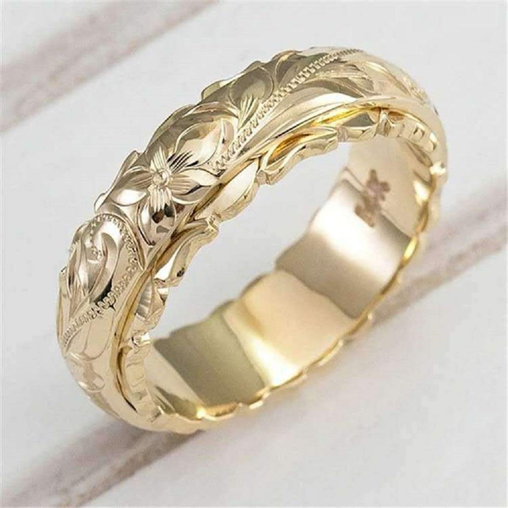Vintage 14k Gold Plated Rose Flower Ring for Women & Men - Elegant Carved Floral Design in Yellow Gold, Rose Gold & Silver - Perfect for Couples, Anniversaries & Romantic Gifts (Size 6)