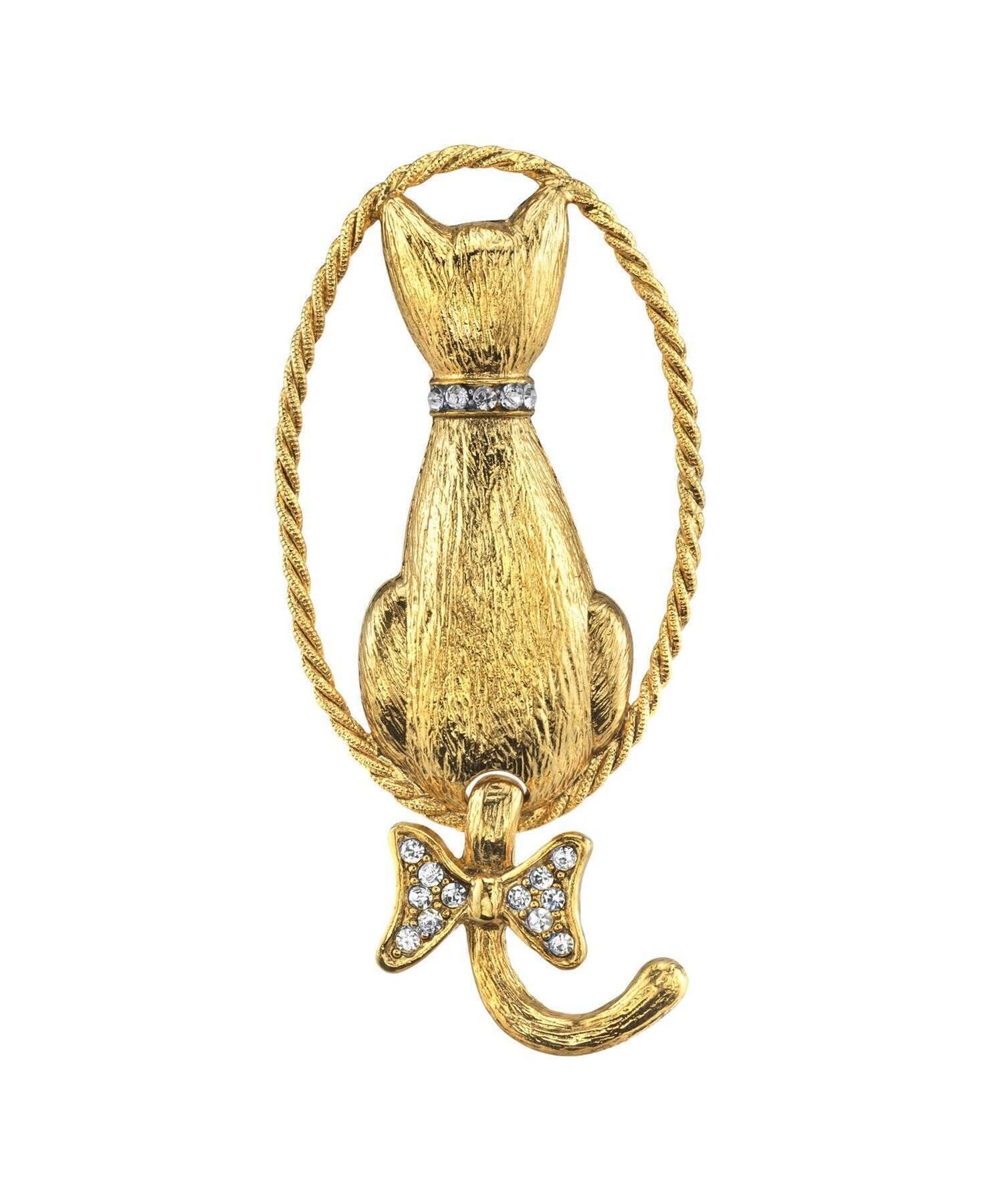 1928 Vintage Cat Crystal Brooch Pin - Elegant Reverse Cat Design for Women, Perfect for Parties, Weddings, and Special Occasions