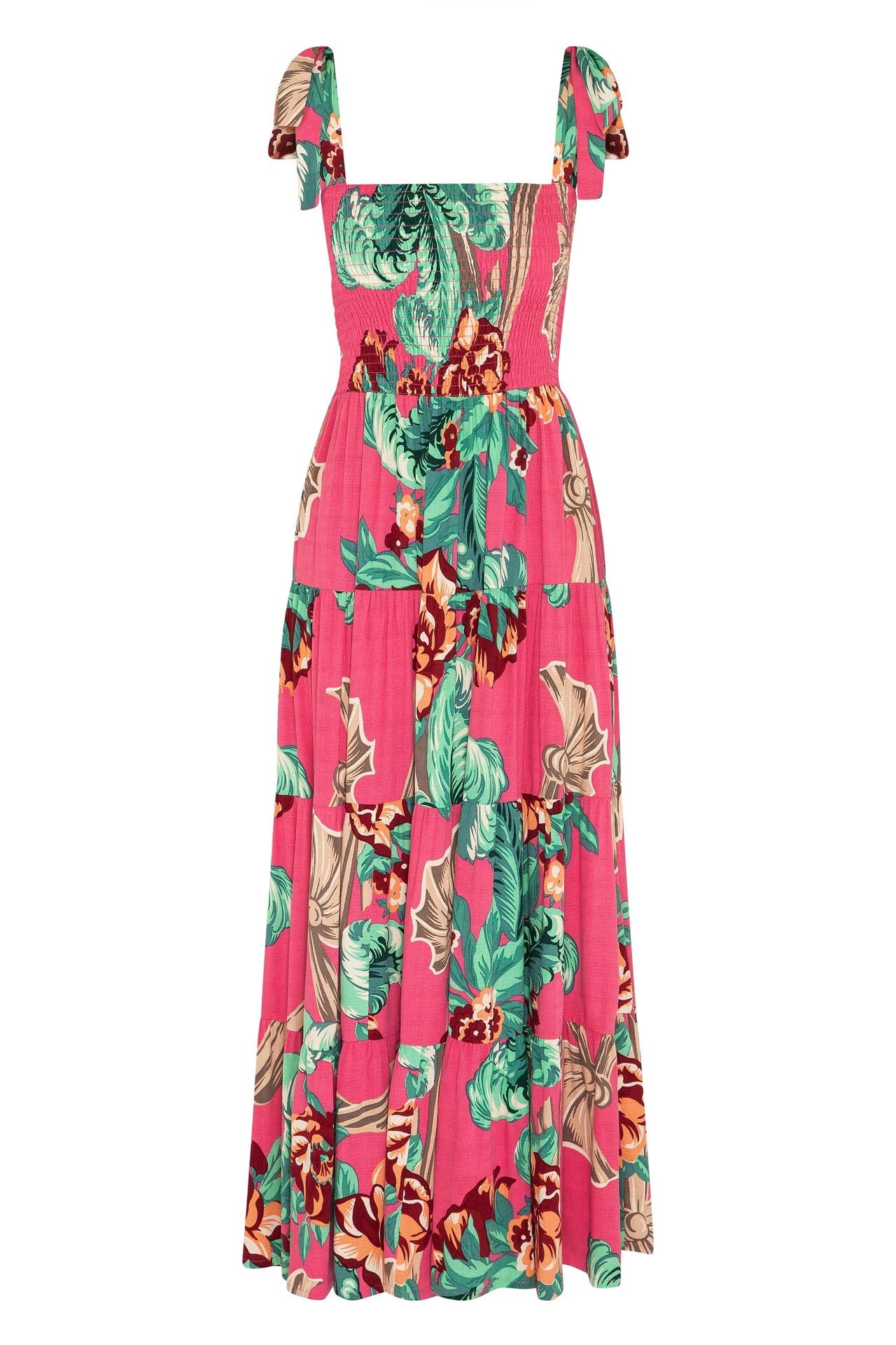 YUHUA Women's Summer Dresses 2023 - Sleeveless Strappy Floral Print Long Sundress for Beach, Vacation & Casual Wear (Pink, XL) | Lightweight Comfortable Maxi Dress for Outdoor Activities