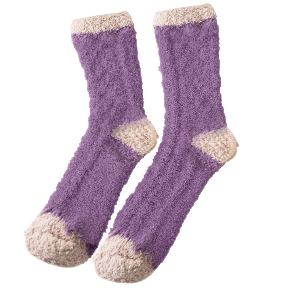 YASSUN Cozy Home Sleeping Socks - Non-Slip Carpet Floor Socks for Women & Men - Free Size (Purple & Khaki, 2 Pairs) - Perfect for Winter, Bedtime & Indoor Comfort