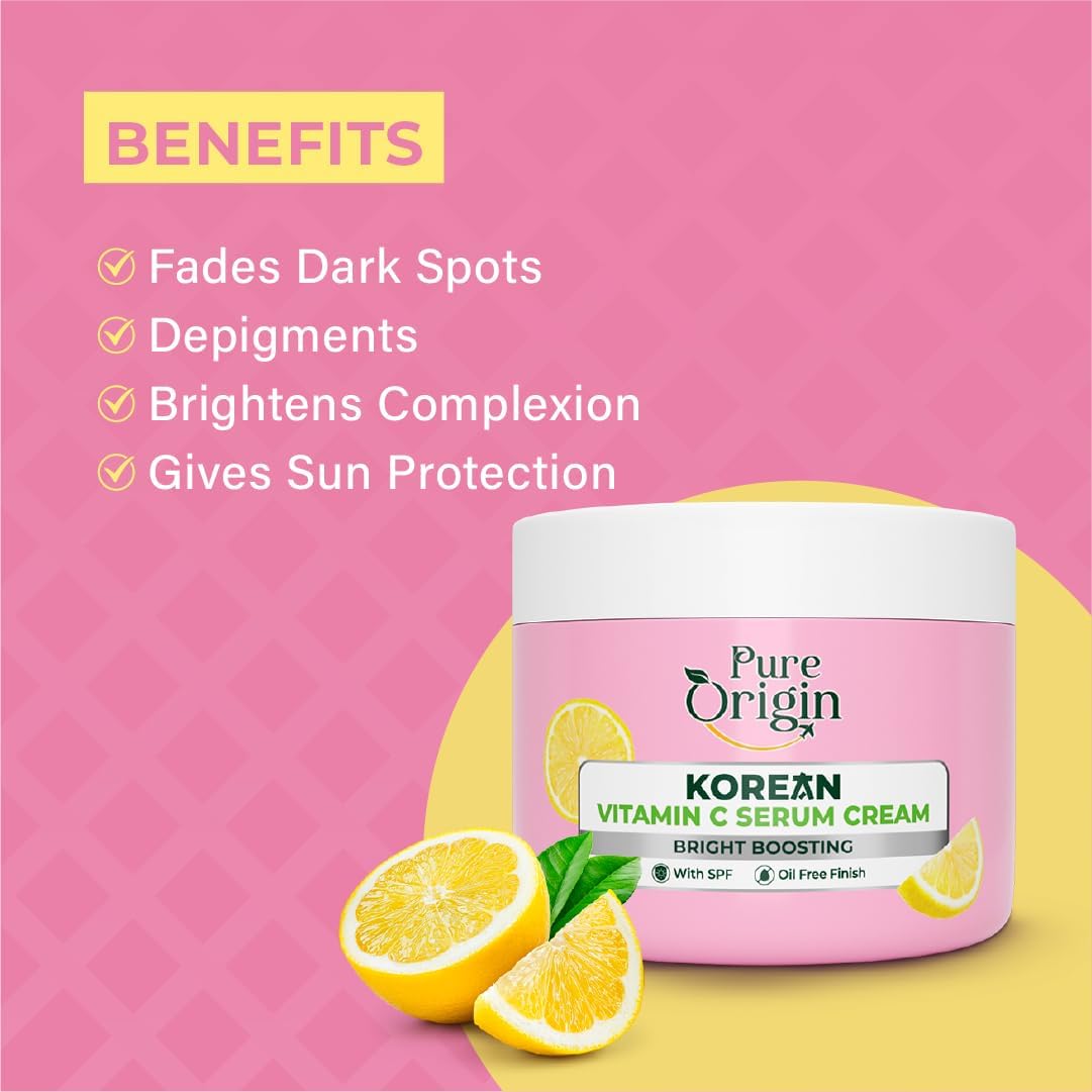 Korean Vitamin C Serum & Cream - Brightening Skincare for Glowing Face | Men & Women | Daily Use