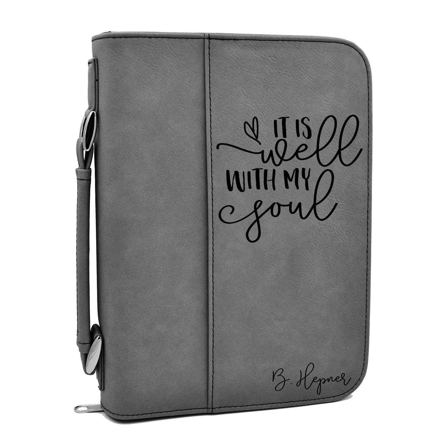 Custom Personalized Bible Cover - It is Well with My Soul Design | Gray Fabric Bible Case Protector | Perfect for Church, Bible Study & Travel