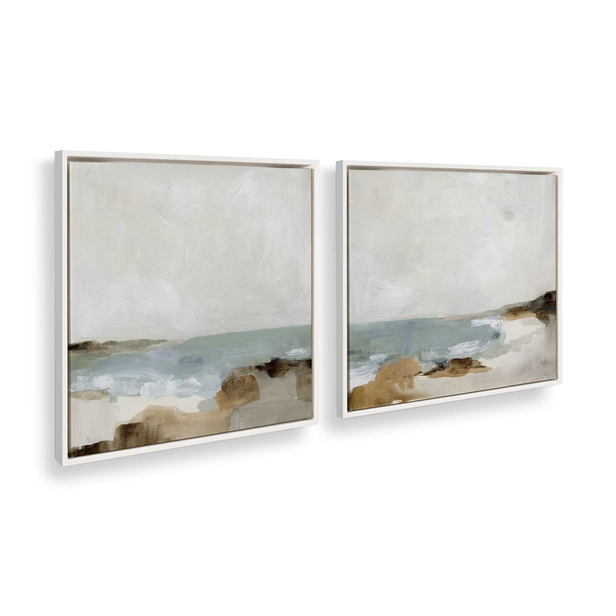 Gentle Tides and Sky - Set of 2 Modern Coastal Canvas Wall Art Prints for Beach House Decor, Living Room, Bedroom
